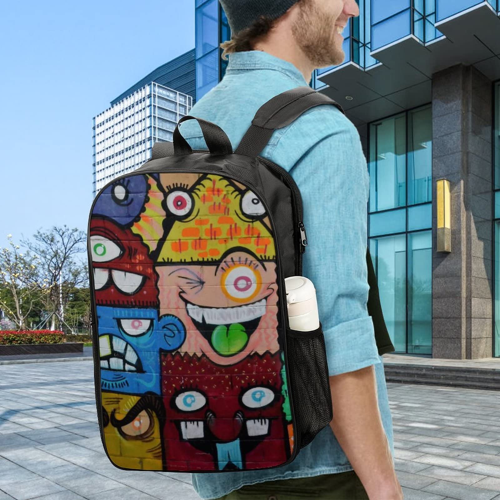 Urban Graffiti Print Backpack for Teens - Stylish Double-Sided Casual Daypack for School, Travel & Hiking - Durable Unisex Rucksack Perfect for College, Commuting & Outdoor Adventures