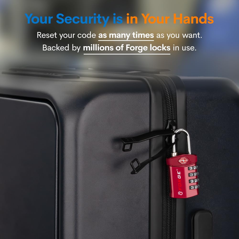 TSA Approved Forge Travel Lock - Secure Luggage Lock for Air Travel, Gym & School Lockers, Pelican & Gun Cases | Easy-Read Dials & Durable Alloy Body | Perfect for Airport Security, Travel Gear Protection & Equipment Safety