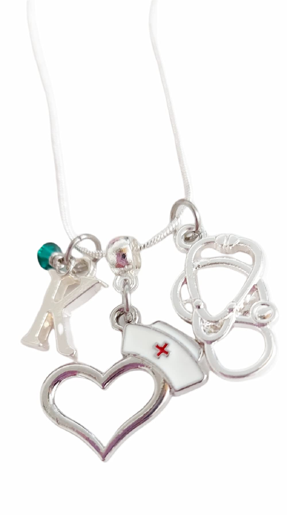Personalized Nurse Charm Necklace with Initial & Genuine Crystal - Handmade Jewelry Gift for Nurses, Medical Professionals & Healthcare Workers (Perfect for Graduation, Appreciation Gifts & Daily Wear)