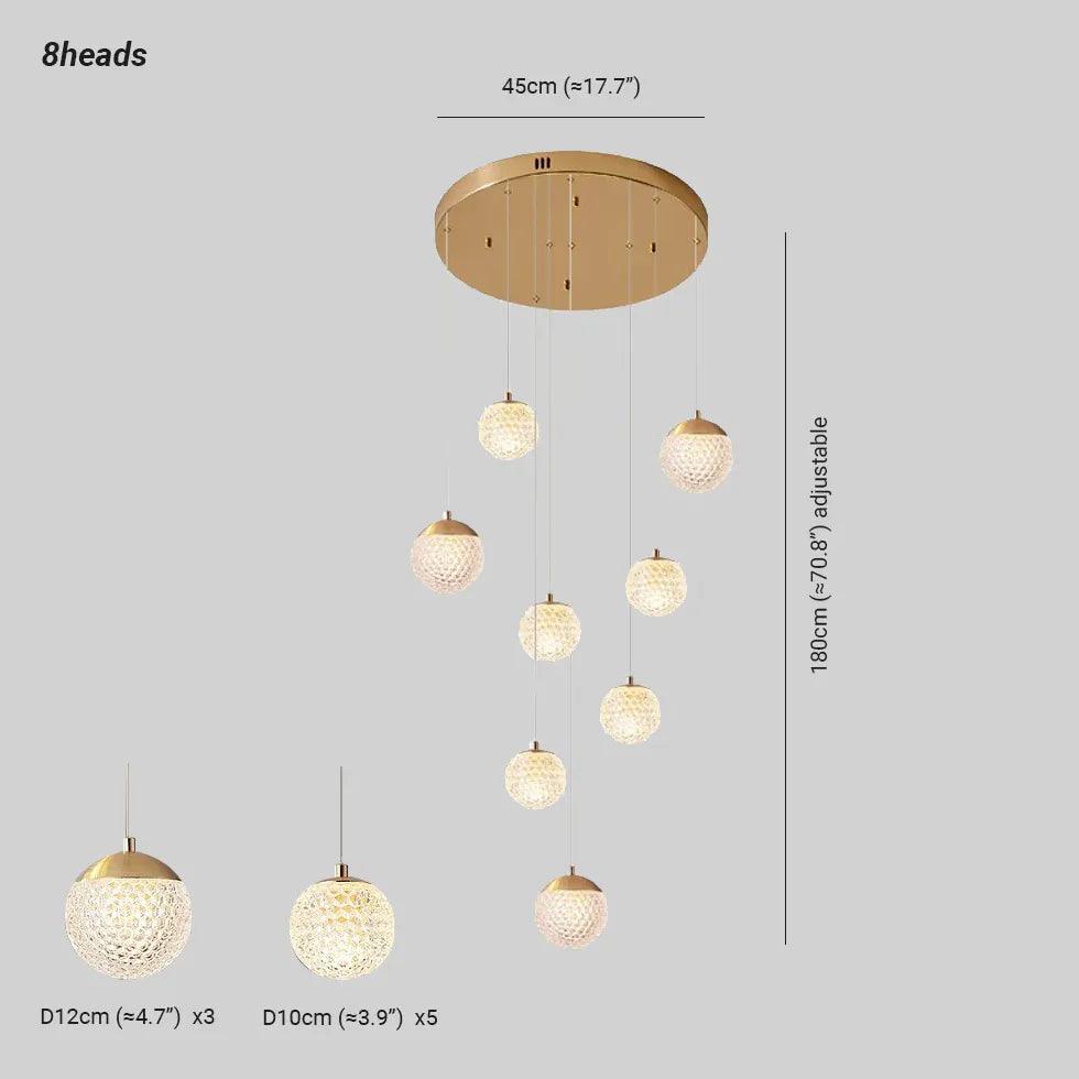 Modern Spherical Multi-Head Crystal Chandelier - Luxury Hallway Pendant Light Fixture for Foyer, Dining Room & Staircase Lighting