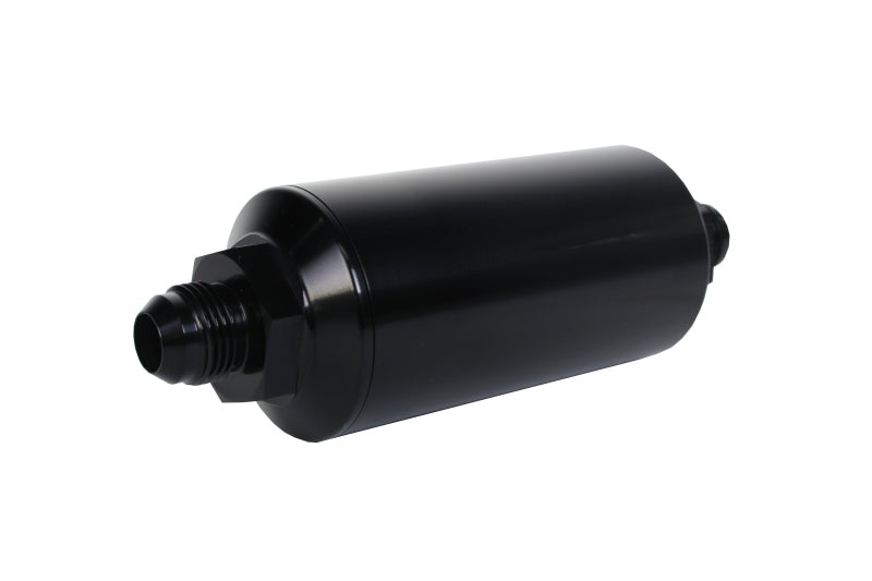Aeromotive AN-8 Male Inline Fuel Filter - 10 Micron Fabric Element, Bright Dip Black Finish - High Performance Fuel Filtration for Racing & Automotive Applications