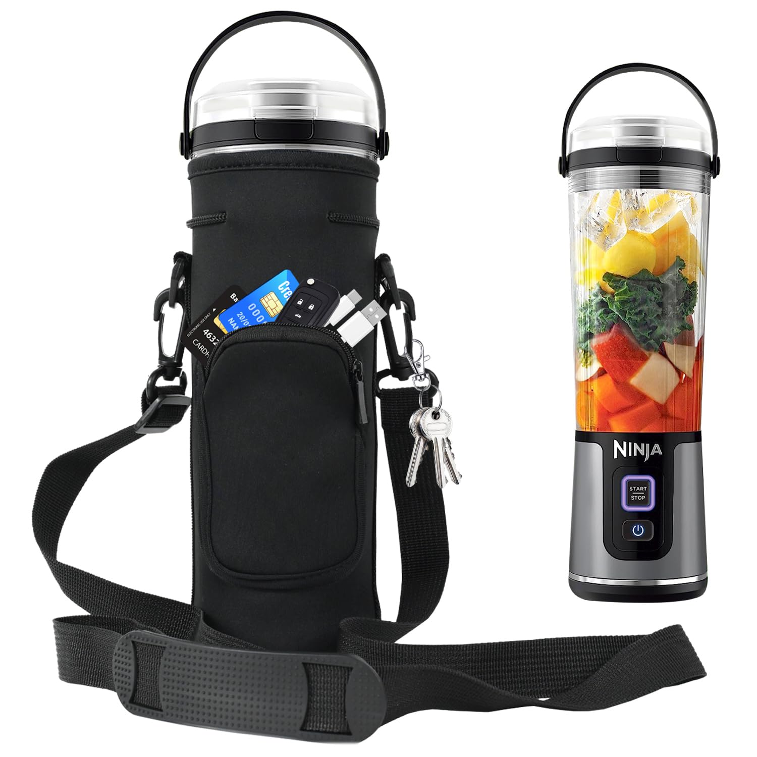 Premium Storage Sleeve Bag for Ninja Blast Portable Blender - Compatible with BC151NV/BC51NV/BC151BK/BC151CR/BC151EM/BC151PR/BC151WH Models - Shoulder Strap & Accessory Pocket Included - Perfect for Travel, Gym & Outdoor Blending (Black)