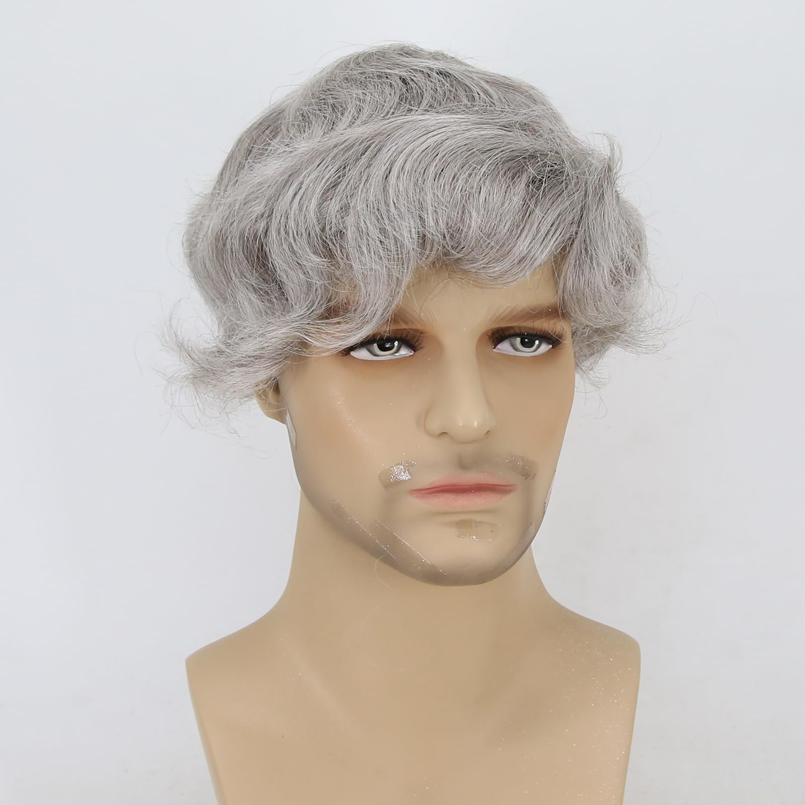 Men's Human Hair Toupee 7x9 Inch - 80% Grey #5 Mixed Thin Skin Hair Replacement System with Monofilament Net & PU Base - Natural Looking Wig for Balding, Thinning Hair | Perfect for Daily Wear, Parties & Special Occasions