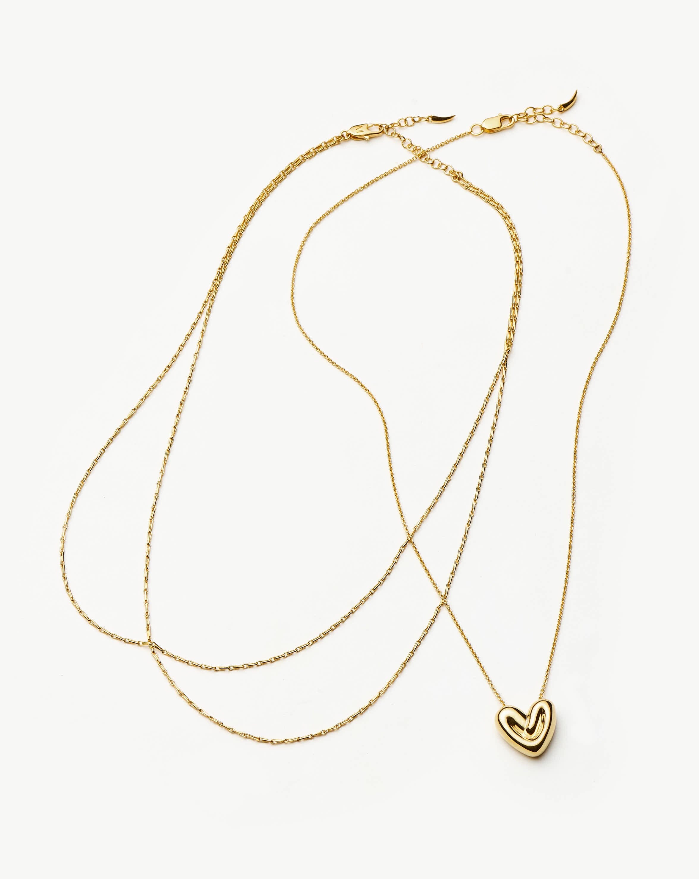 Double Chain & Puffy Heart Necklace Set - 18k Gold Plated Jewelry for Women | Elegant Layered Necklace for Valentine's Day, Anniversary Gift, Date Night & Special Occasions