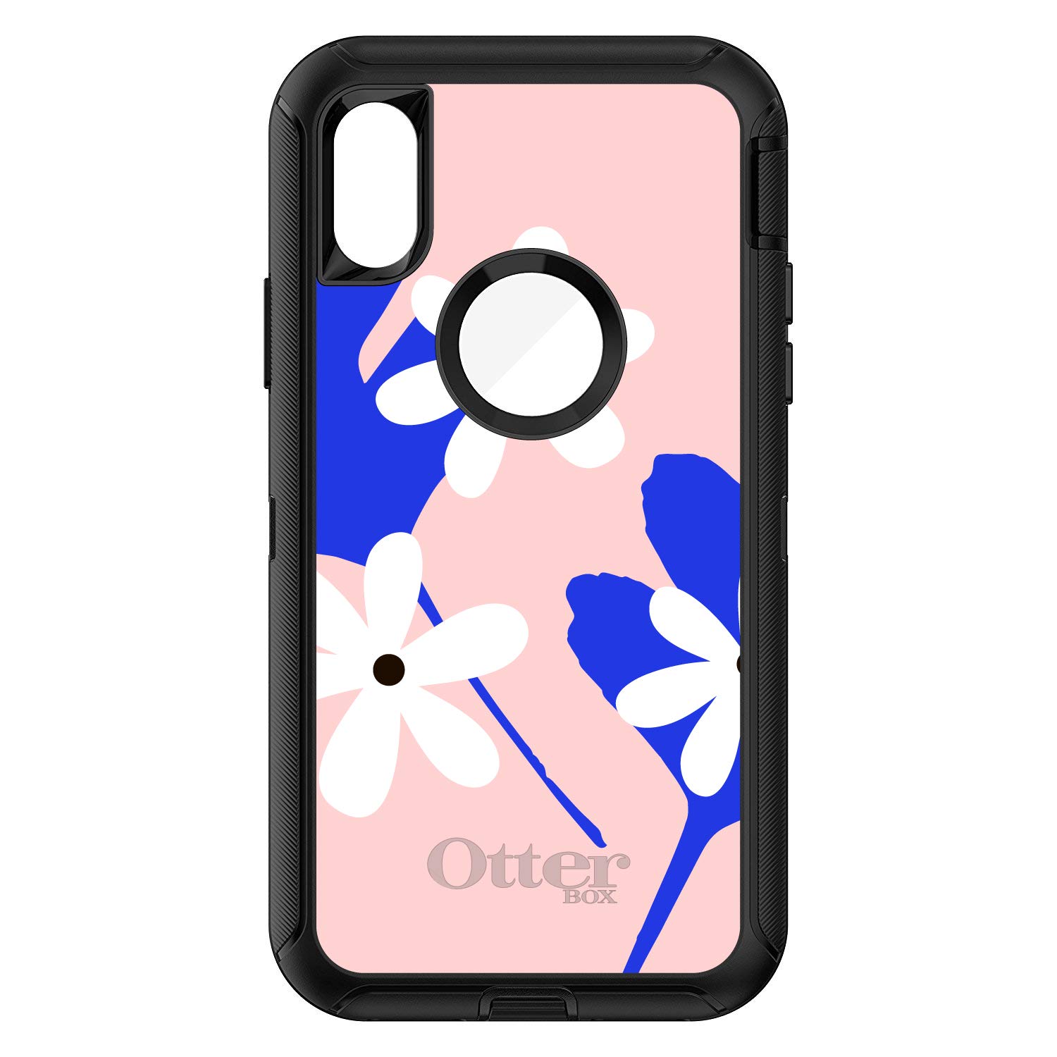 DistinctInk iPhone Xs Max Case (6.5 Inch) - Heavy Duty Protective Phone Cover with Floral Design | Replacement for OtterBox Defender | Summer Vibes Bold Flower Pattern in Pink, White & Blue | Perfect for Outdoor Activities, Travel & Everyday Use