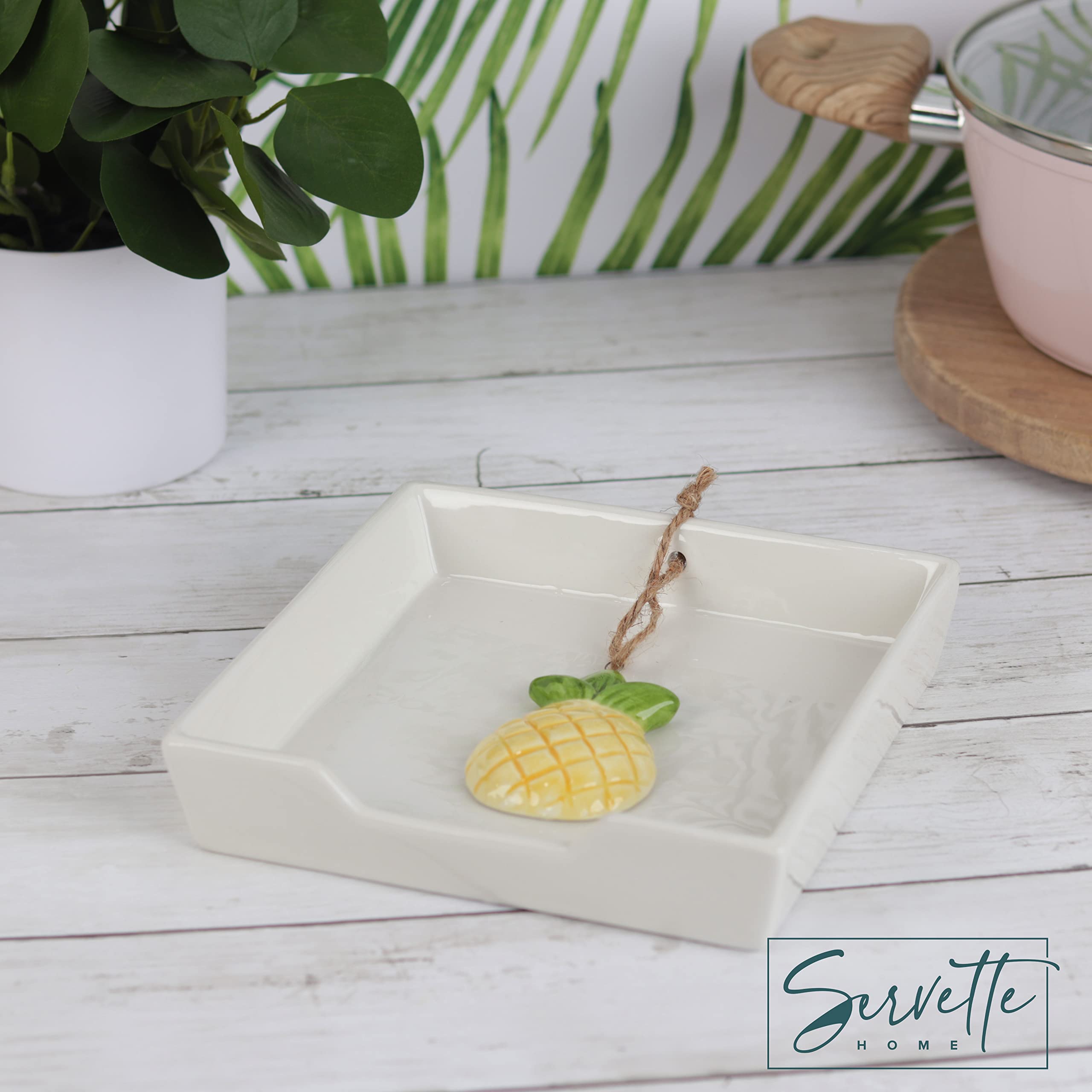 White Ceramic Pineapple Napkin Holder with Rope Weight - Elegant Tableware for Kitchen, Dining Room, and Party Decor