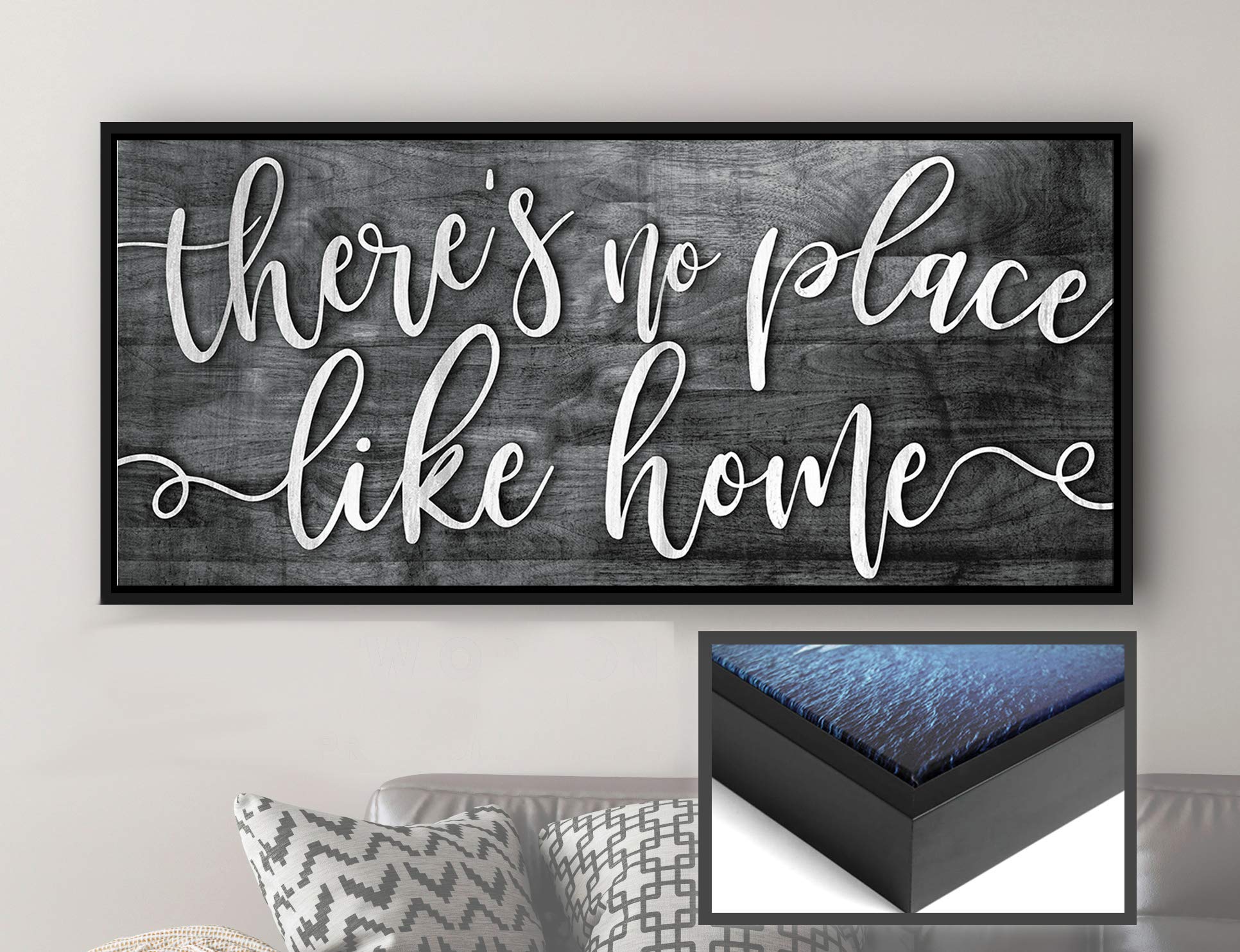 Rustic Home Wall Decor - Grey & Black Floating Frame 42x19 | Perfect for Living Room & Housewarming Gifts