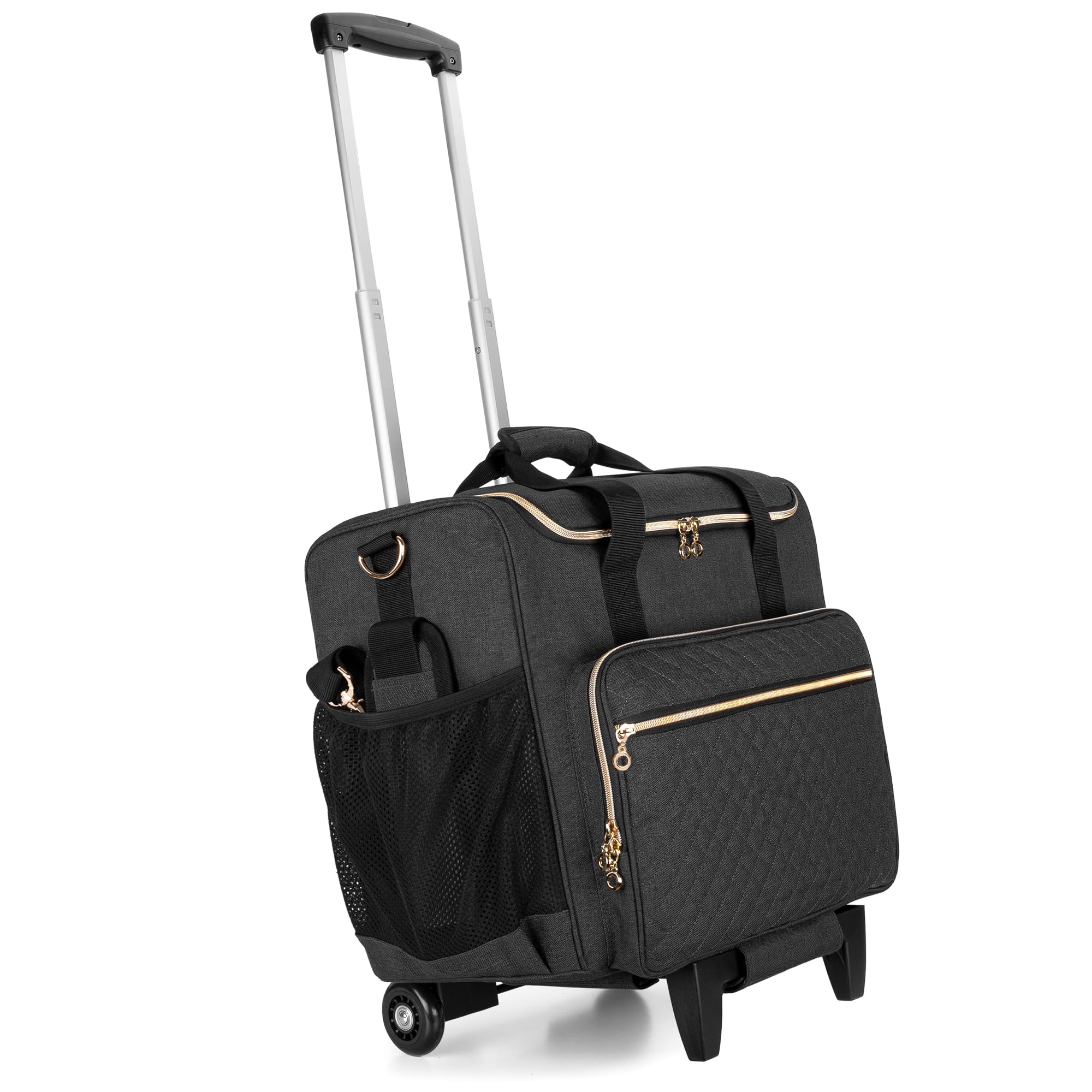 LUXJA Rolling Teacher Bag with Laptop Compartment & Detachable Wheels - Multi-Functional Tote Organizer for Educators (Black) | Perfect for School, Travel & Work Commutes