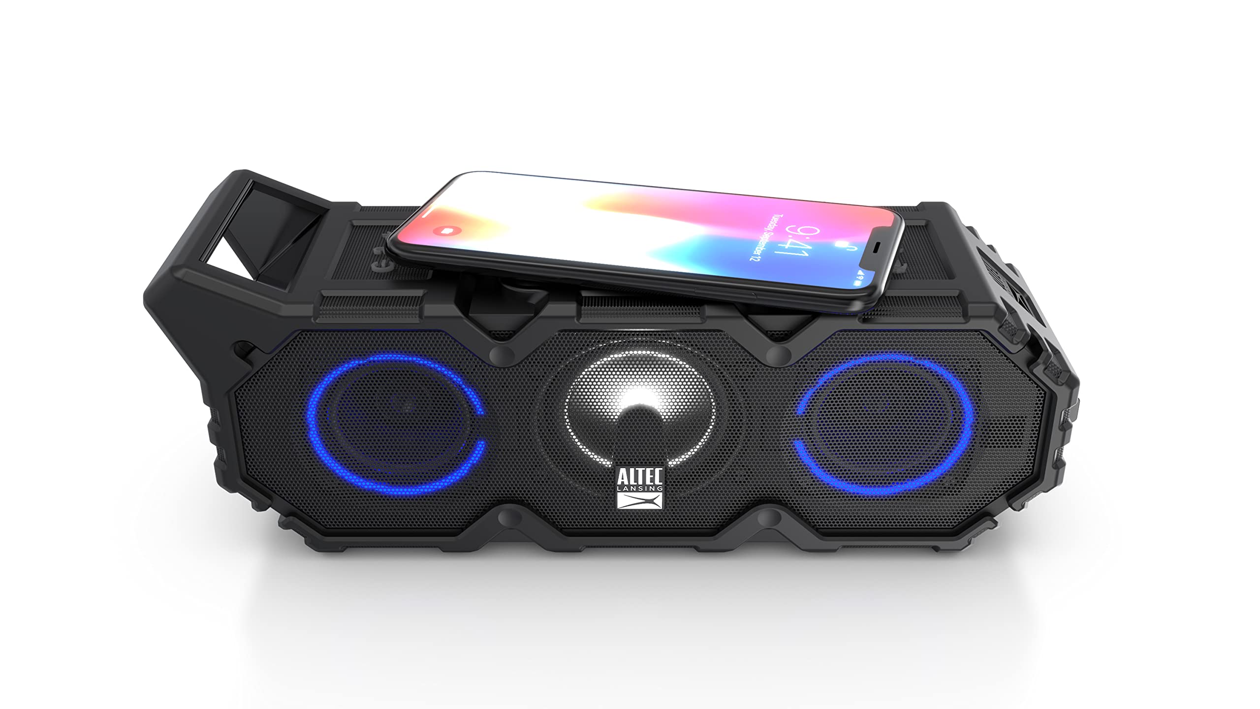 Altec Lansing LifeJacket XL Jolt Bluetooth Speaker with LED Lights - Qi Wireless Charging, IP67 Waterproof, Snowproof & Shockproof, Floats in Water, 20-Hour Battery Life (Black) - Perfect for Pool Parties, Beach Outings & Outdoor Adventures