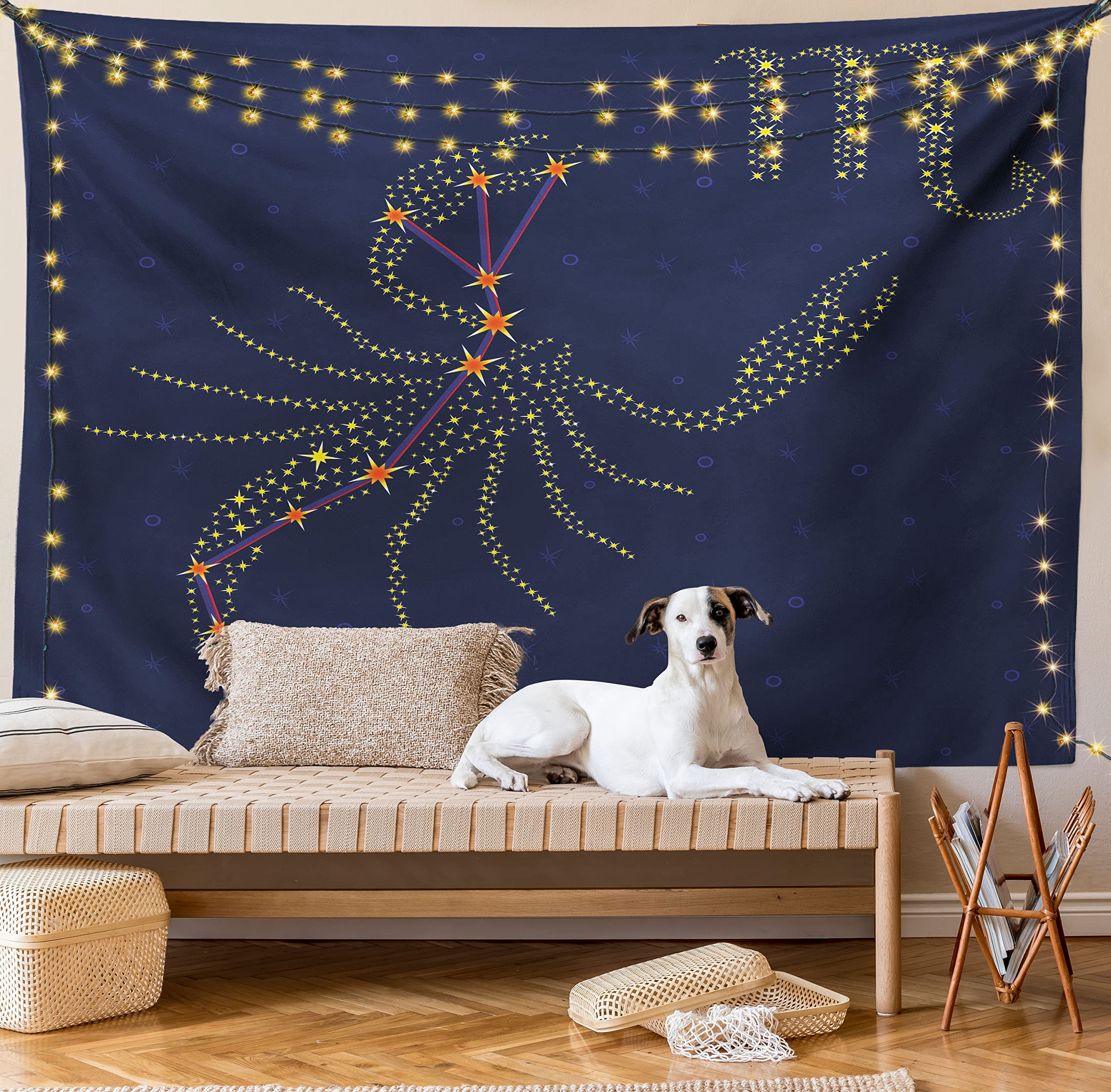 Ambesonne Zodiac Scorpio Tapestry - Celestial Constellation Star Pattern Wall Hanging Decor for Bedroom, Living Room, Dorm - 40x60 Inches Orange Indigo - Perfect for Boho Home Decor, Astrology Lover Gift & Meditation Space Accent