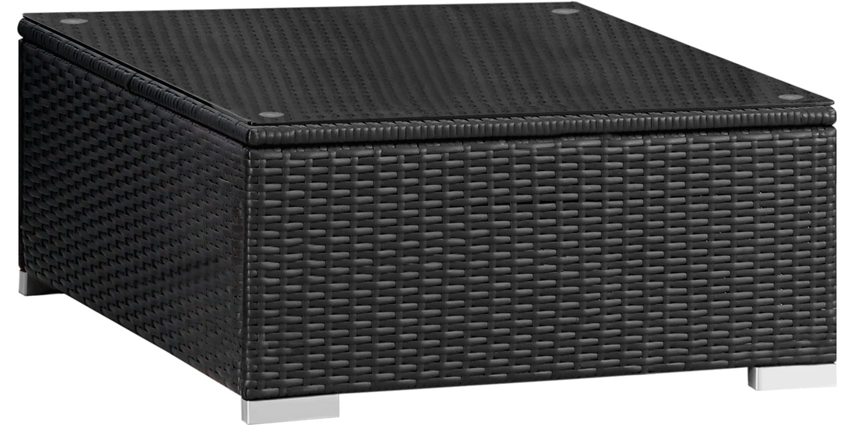 Omelaza Outdoor Wicker Coffee Table with Tempered Glass Top - Weather-Resistant Patio Furniture for Garden, Poolside & Deck Use