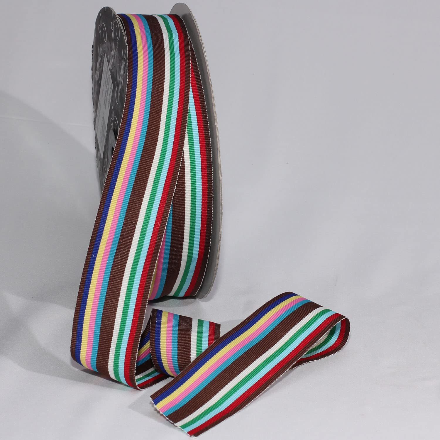Brown, Red, Blue & Green Striped Grosgrain Ribbon 1.5 Inch x 55 Yards - Premium Woven Craft Ribbon for Gift Wrapping, DIY Projects, Hair Bows & Party Decorations