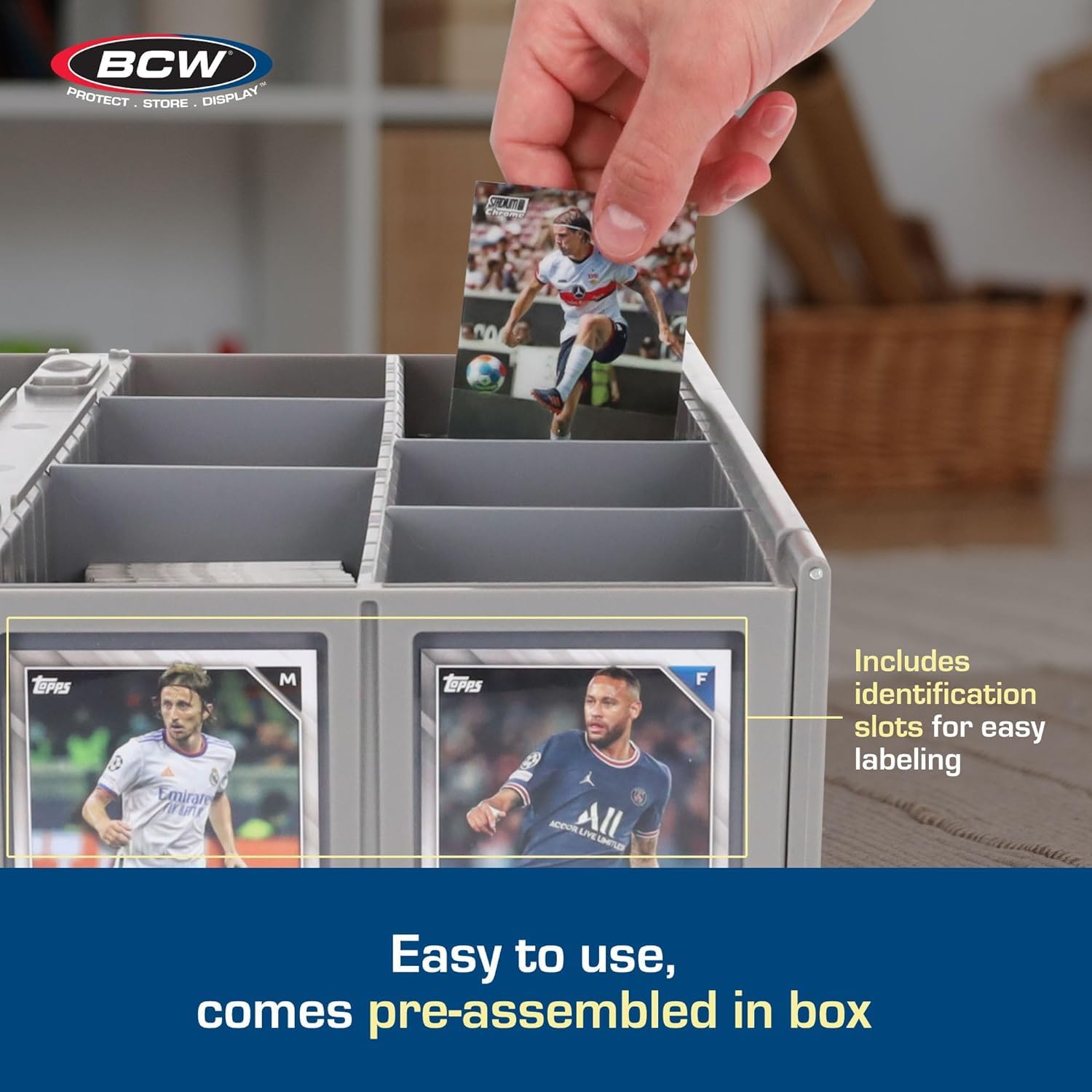 BCW 2-Pack Gray Collectible Card Storage Bin - Holds 3200 Trading Cards Each with 4 Dividers | Perfect for Organizing Pokémon, MTG & Sports Cards | Great for Home, Game Nights & Card Collection Display