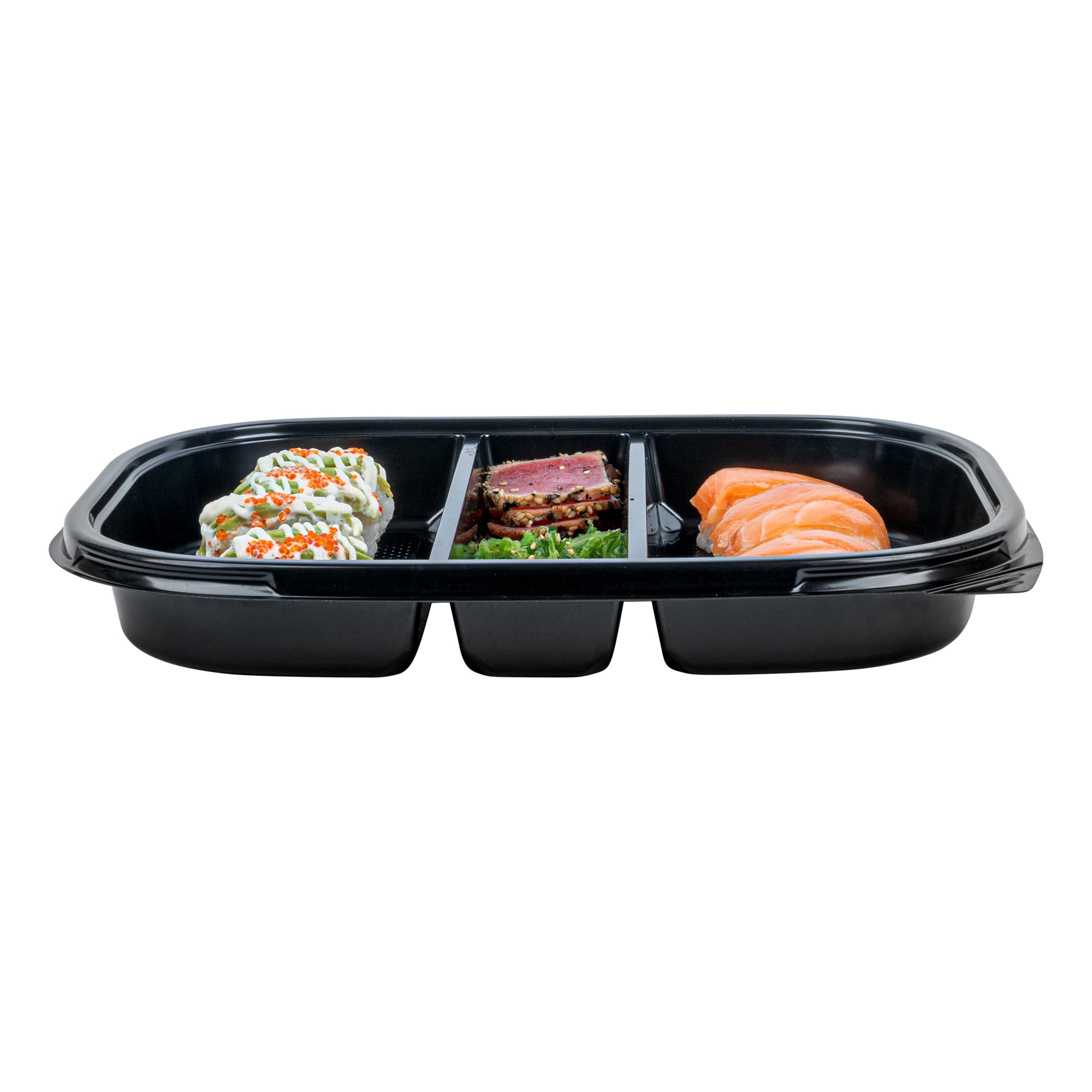Bento Tek 51 oz Black Plastic Bento Box with 5 Compartments | 12.25