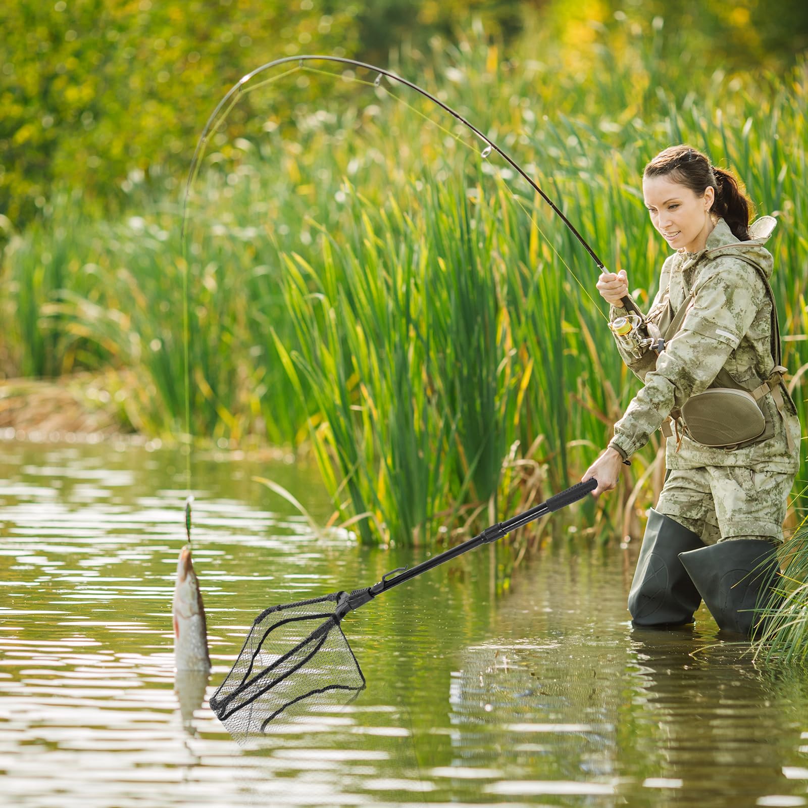 Telescopic Fishing Landing Net with Extendable Handle - 40 Inch Lightweight Foldable Fishing Net for Fly Fishing, Trout, Bass - Perfect for Streams, Rivers & Lakes