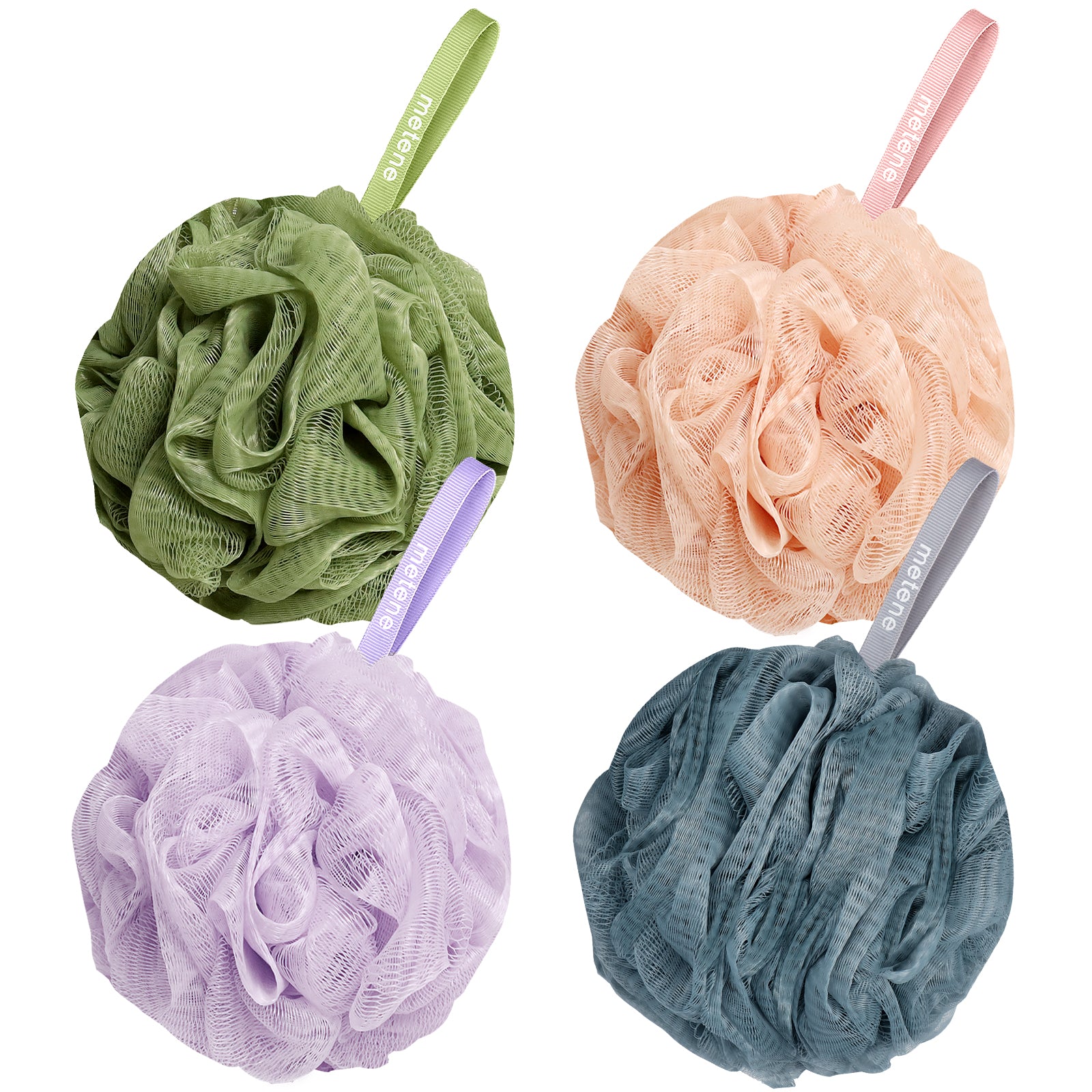 Metene Shower Loofah Sponge 4 Pack - Exfoliating Body Scrubber for Men & Women - Bath & Shower Accessories - Perfect for Daily Exfoliation & Smooth Skin Care