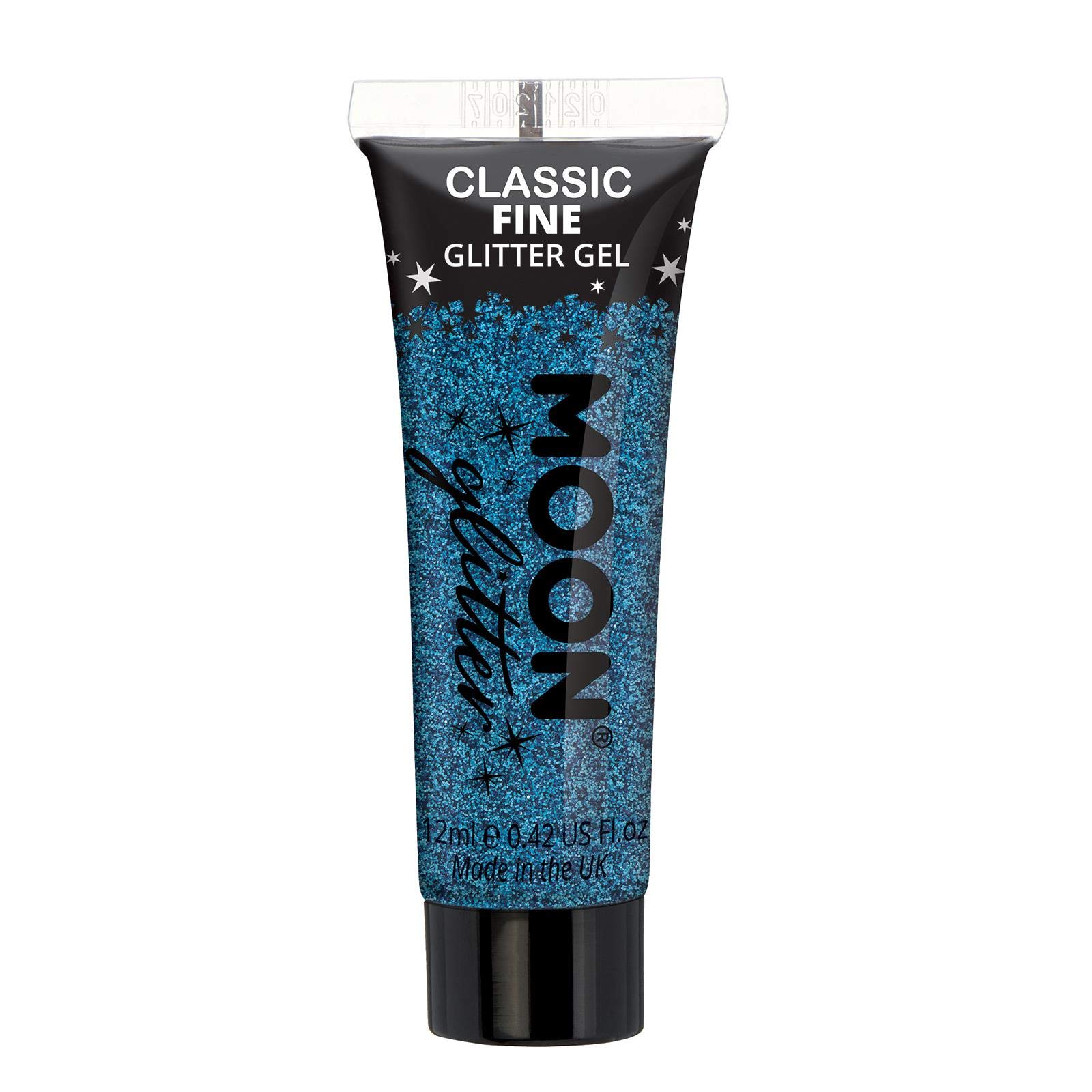 Moon Glitter Classic Fine Face & Body Glitter Gel - Blue Cosmetic Glitter for Festivals, Face Paint, Hair & Nails (12ml) - Perfect for Parties, Raves, Halloween & DIY Beauty Looks