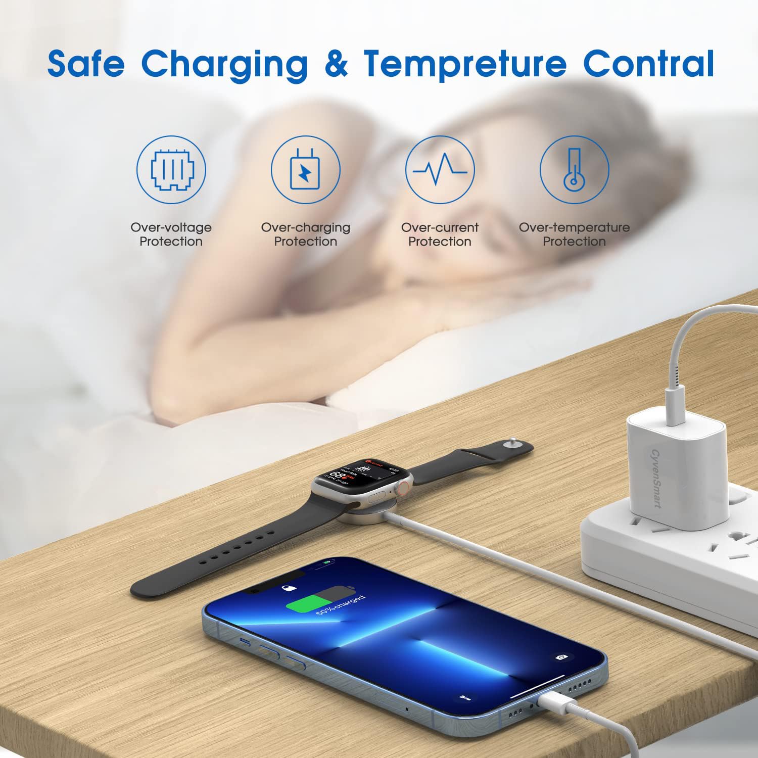 **Apple Watch Fast Charger USB-C (MFi Certified) - 6FT Magnetic Charging Cable & PD Wall Adapter for Apple Watch Series 6/SE/5/4/3/2/1 & iPhone 14/13/12 - Perfect for Travel, Office & Home Use**