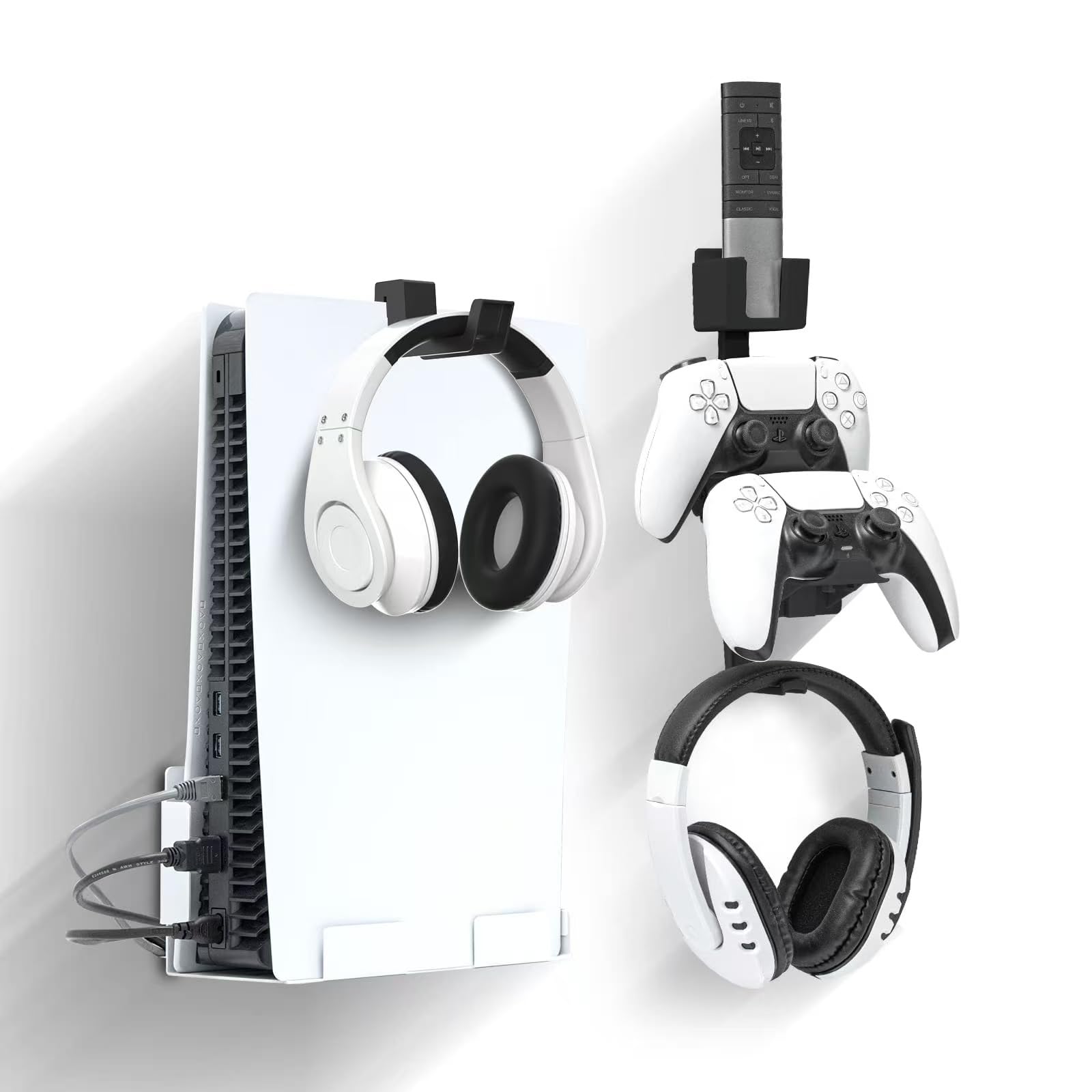 PS5 Wall Mount Kit with Controller & Headset Holder - Secure and Space-Saving PS5 Accessories for Gaming Setup | Perfect for Living Room, Bedroom, or Game Room Organization