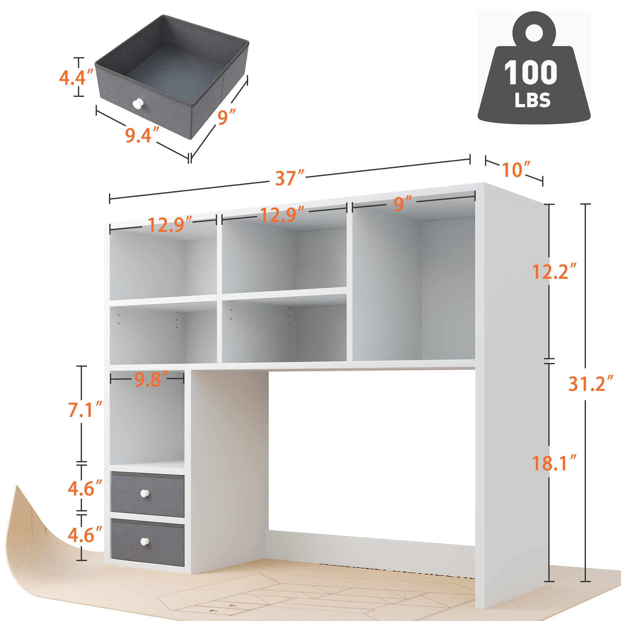 REIBII 5-Tier Adjustable Bookshelf Organizer with Drawers for Home Office & Dorm Desk