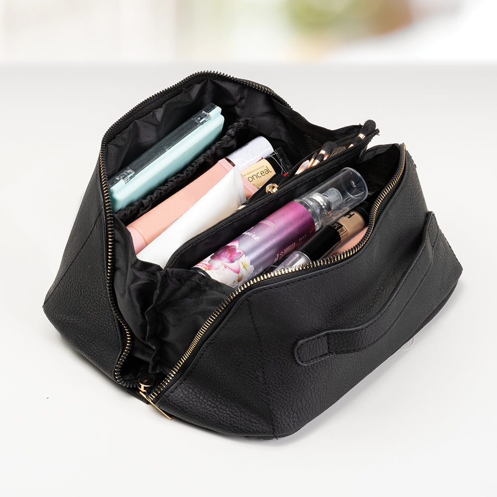 Stylish Waterproof Makeup Bag for Women - Large Travel Cosmetic Organizer with Multiple Pockets - Perfect for Travel, Gym, and Daily Essentials (Black)