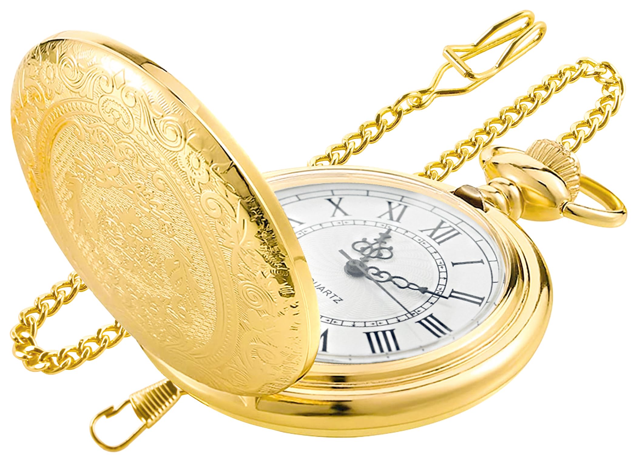 Gold Roman Numeral Pocket Watch with Chain for Men - Vintage Gift & Wedding Accessory