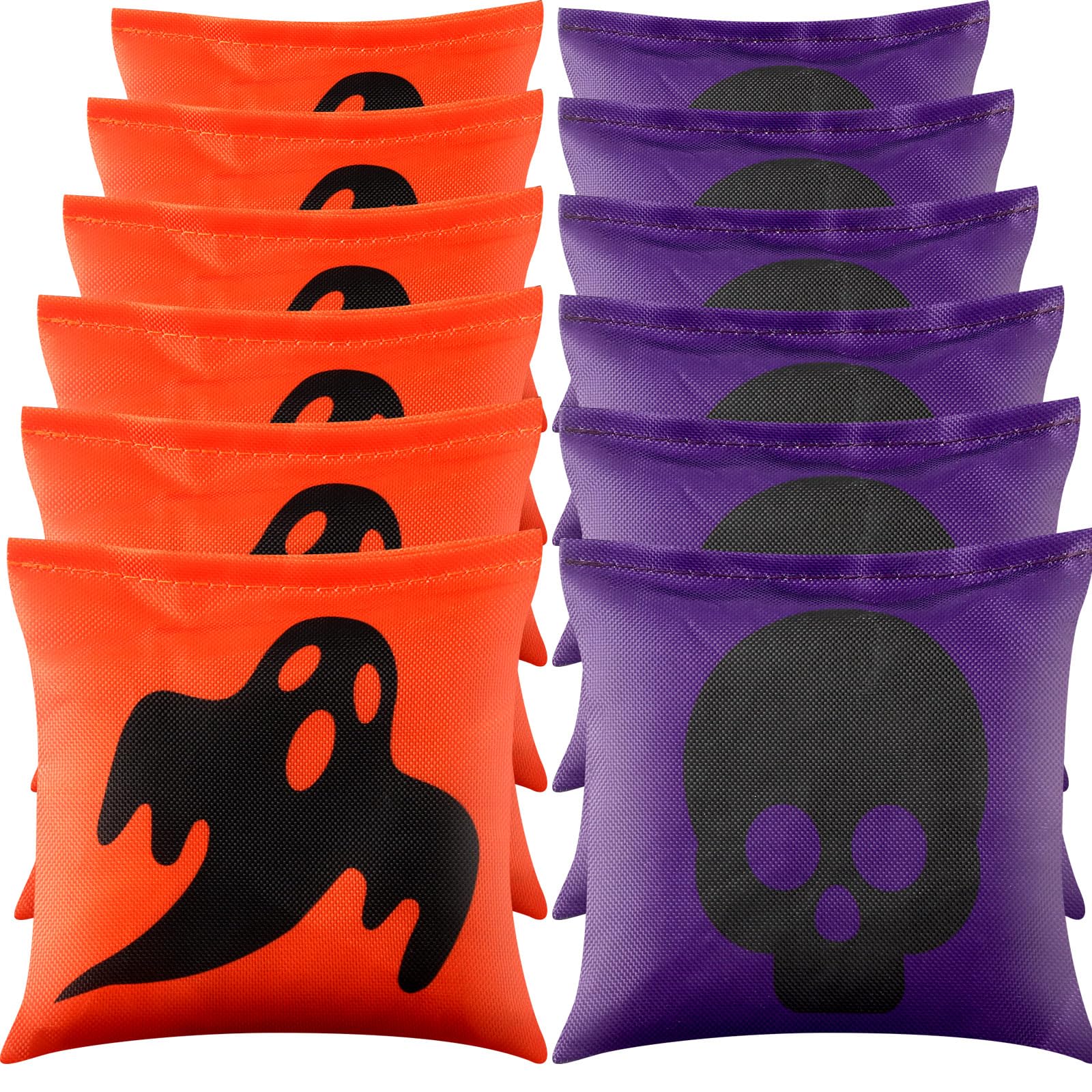 12 Pcs Halloween Thanksgiving Christmas Cornhole Game Bags - Pumpkin Skull Ghost Design Bean Bags for Tossing Games, Outdoor Party, Holiday Festivals & Family Gatherings