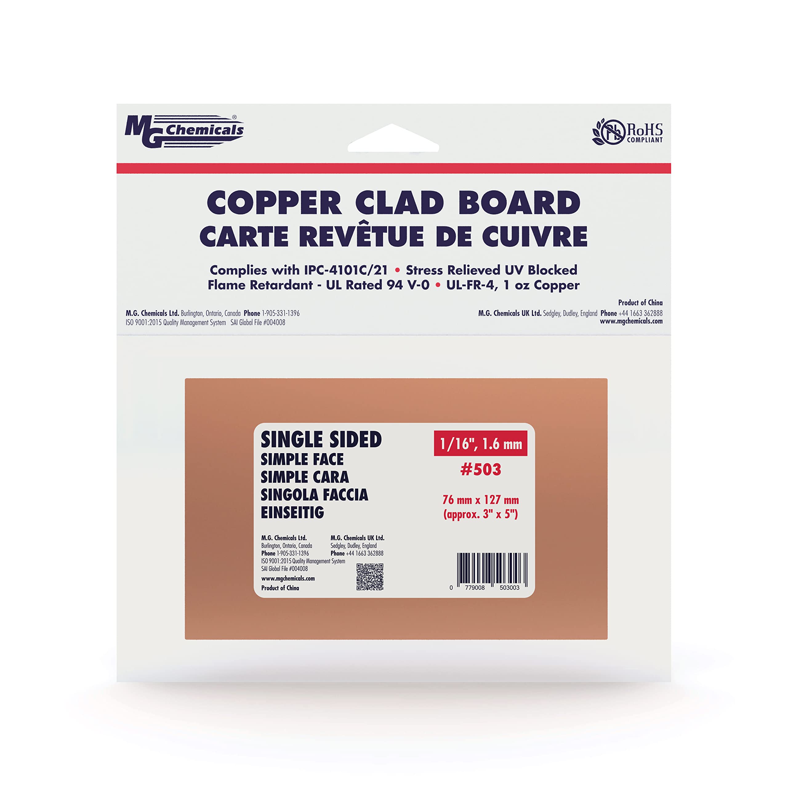 MG Chemicals - 503 Single Sided Copper Clad Board, 5