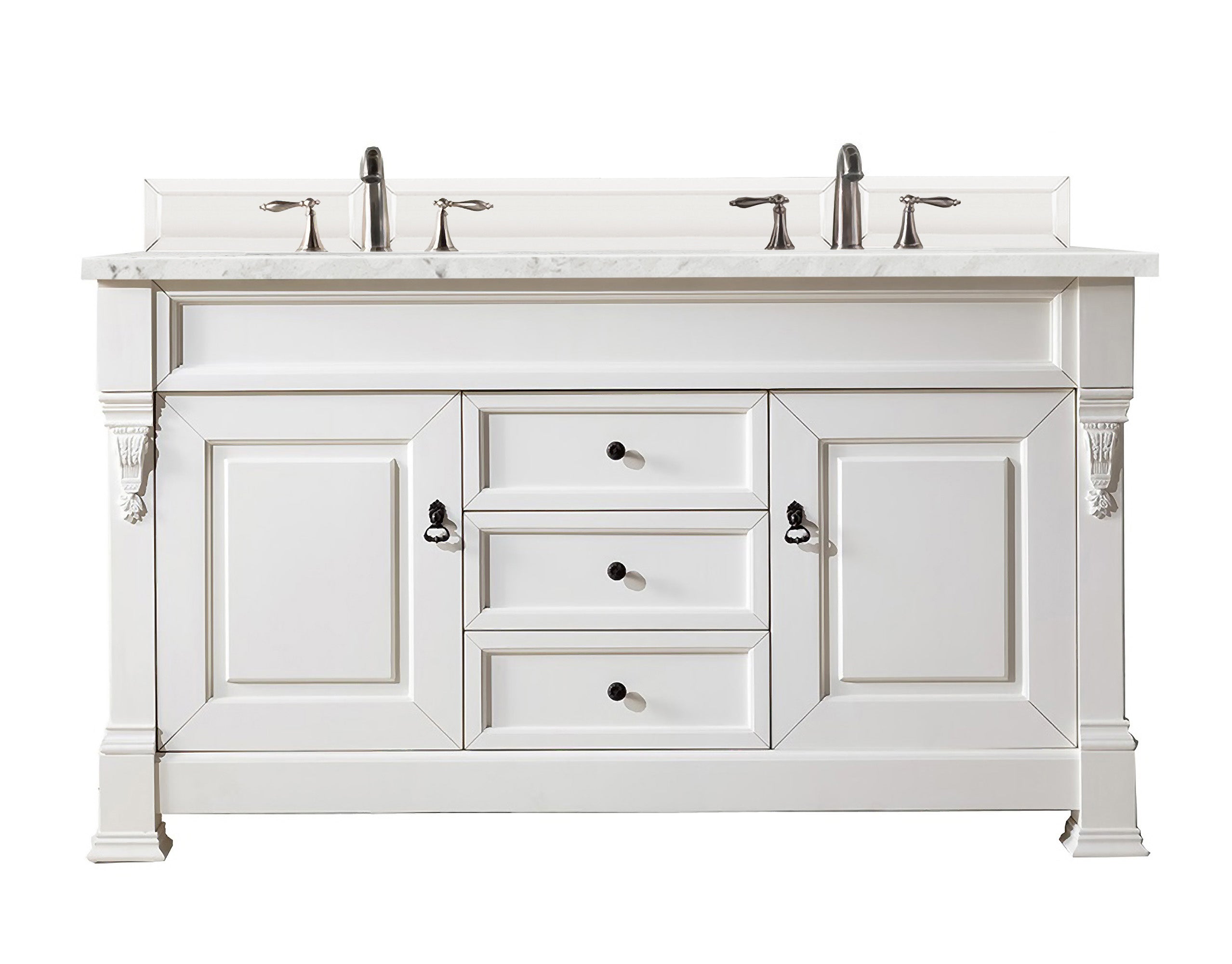Brookfield 60 Inch Double Vanity with 3CM Eternal Jasmine Pearl Quartz Top in Bright White - Perfect for Modern Bathroom Renovations and Master Suites