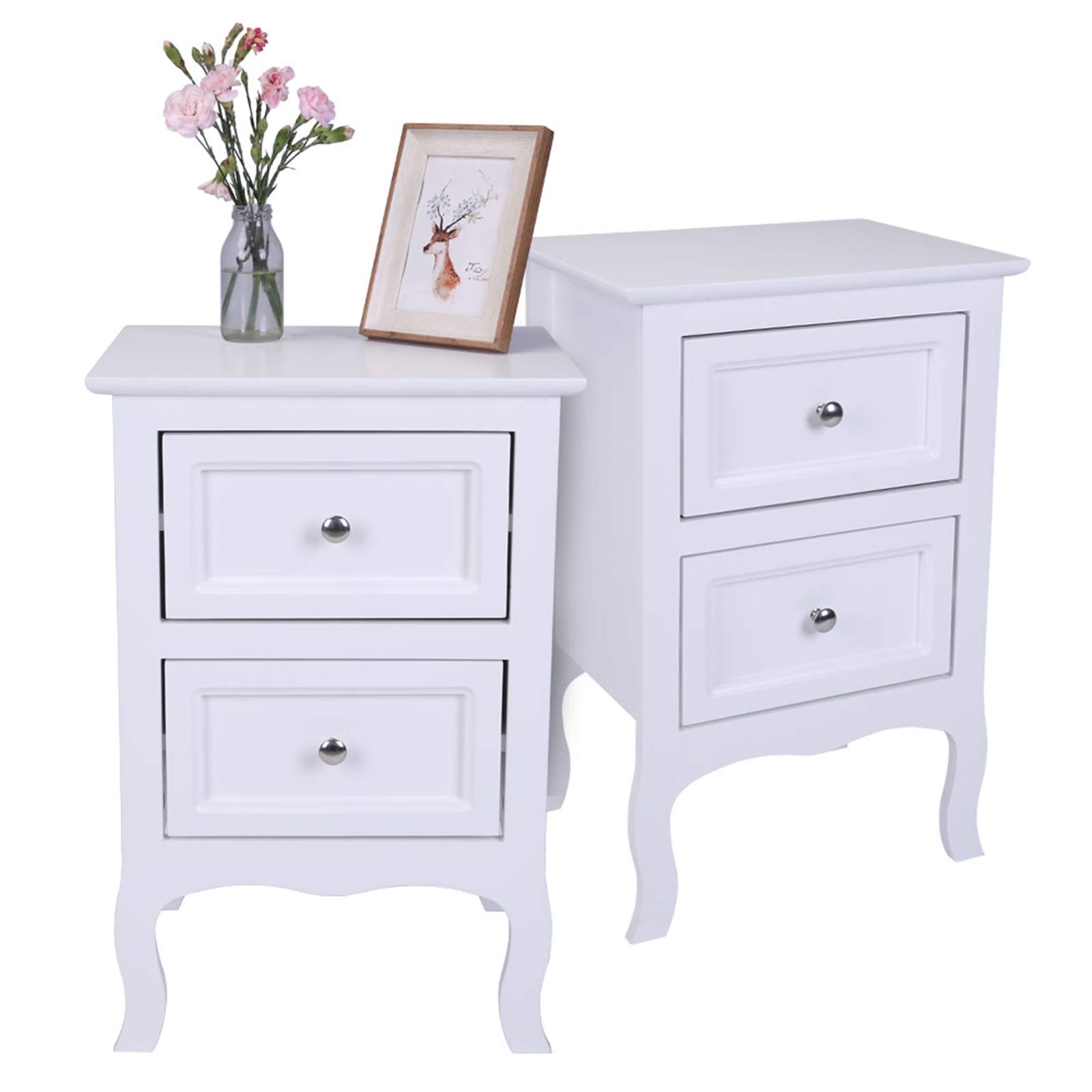 2pcs Country Style Two-Tier Nightstand Set - Large Bedside End Tables with Storage for Bedroom & Living Room - White - Perfect for Small Space Organization & Home Decor