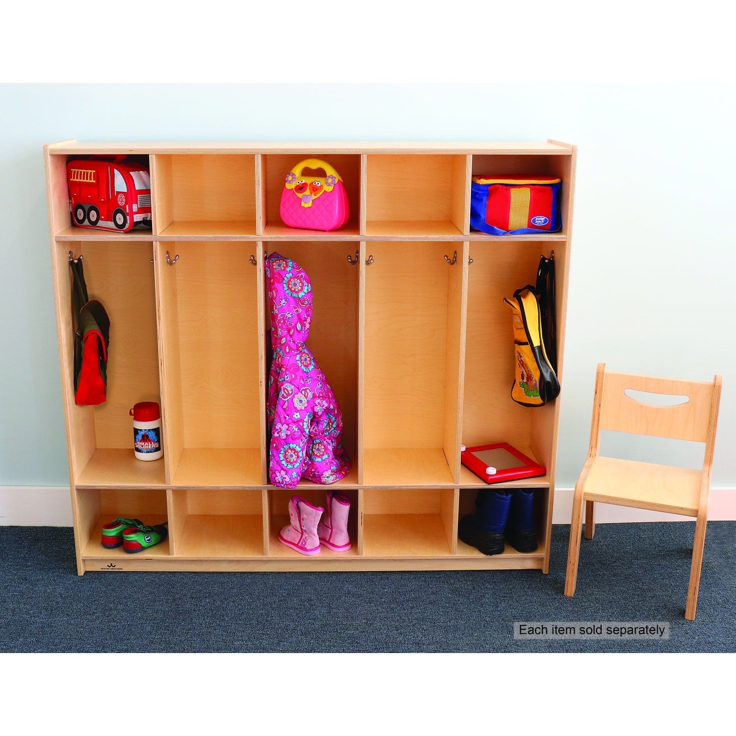 5-Section Coat Locker for Home & Office - Heavy Duty Wooden Entryway Storage with Hooks | Perfect for Mudroom, School, Gym & Entryway Organization
