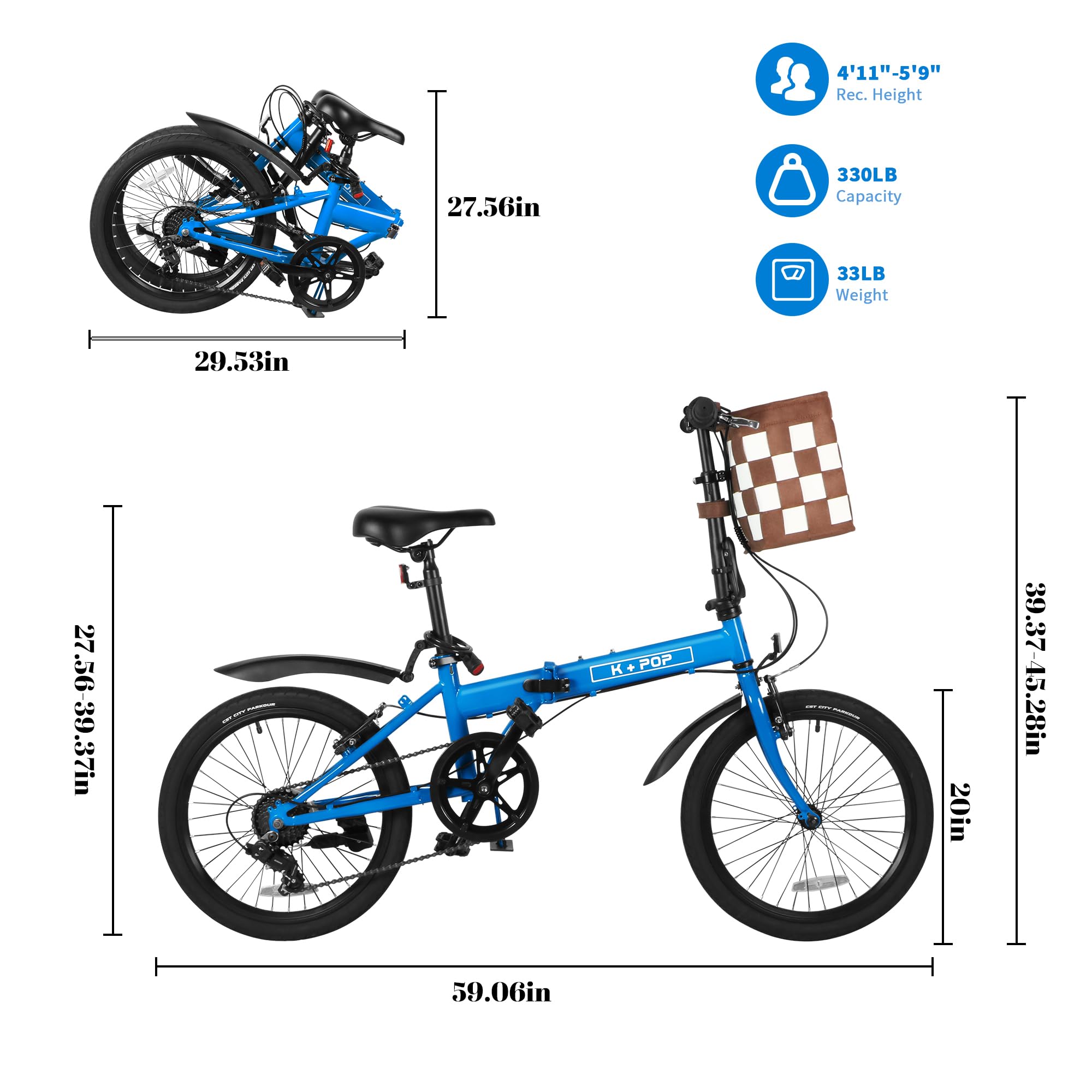 20 Inch Foldable Bike for Adults - 7-Speed Commuter Bicycle with Detachable Basket | Lightweight & Streamlined Design | Perfect for Urban Commuting, Campus Travel & Weekend Adventures