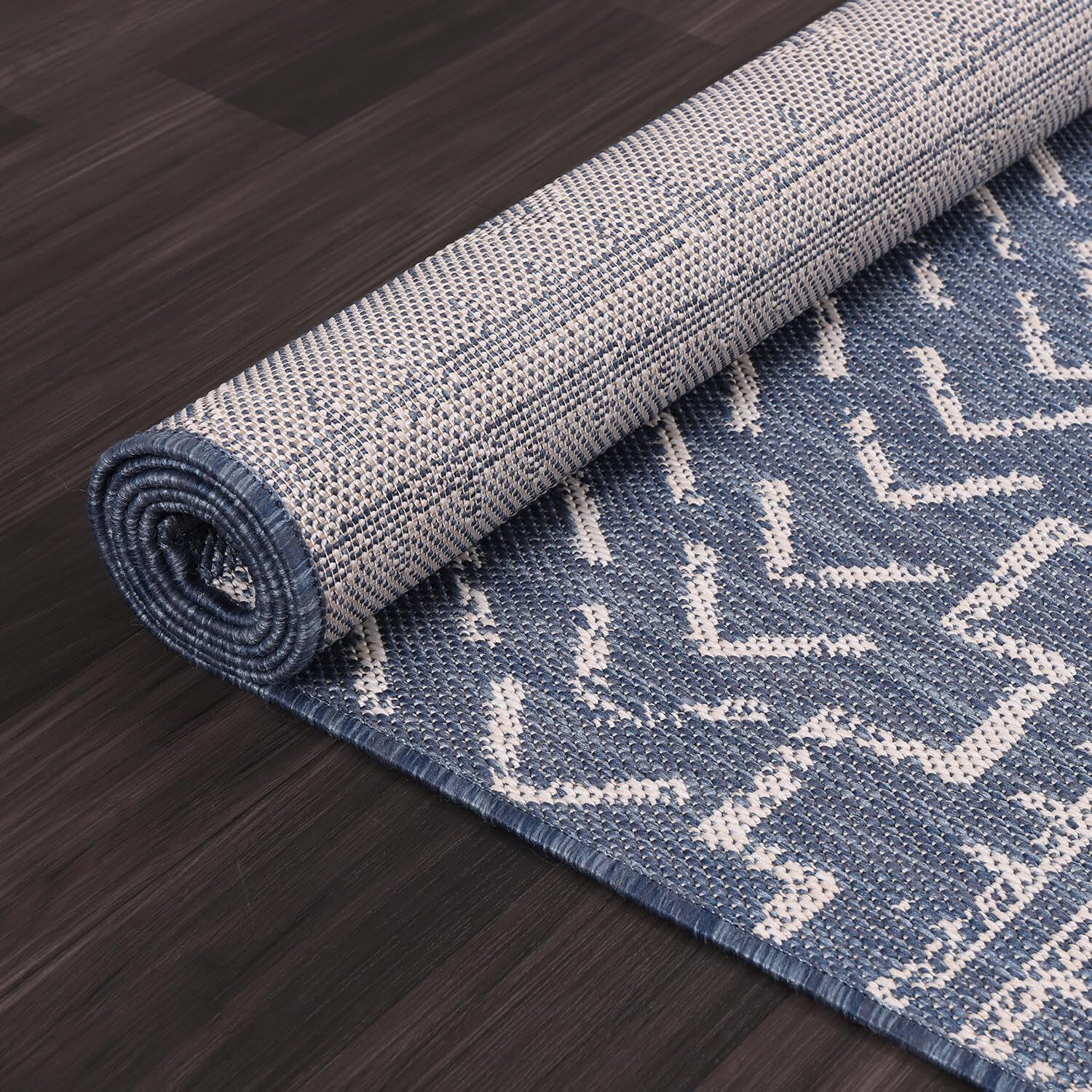 Beverly Rug Waikiki 8x10 Indoor Outdoor Washable Carpet - Water Resistant Blue & White Area Rug for Patio, Deck, Porch, Trellis | Perfect for Backyard, Poolside & Beach House Decor