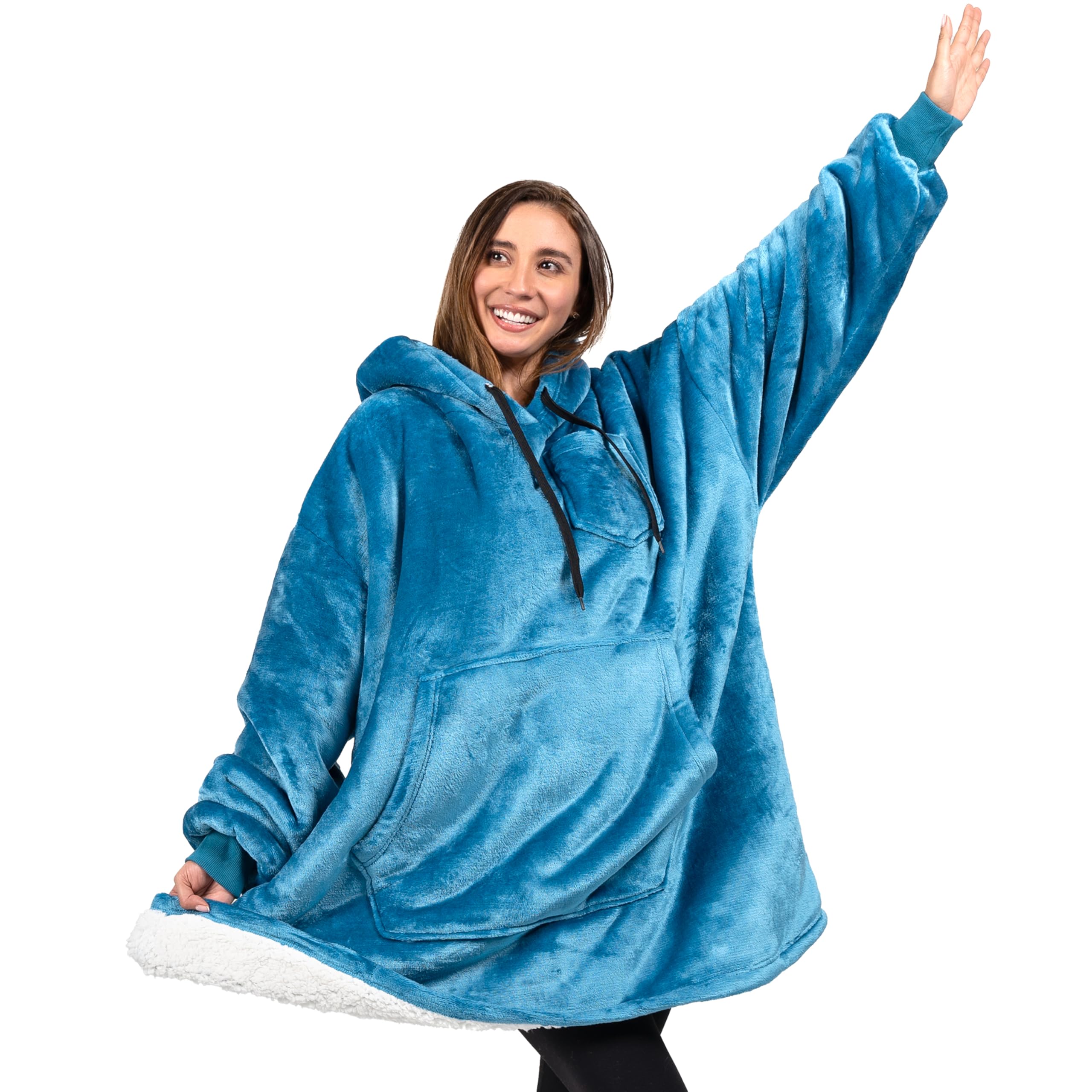 PAVILIA Women's Sherpa Wearable Blanket Hoodie - Oversized Cozy Hooded Sweatshirt for Men & Women | Perfect for Lounging, Camping & Movie Nights