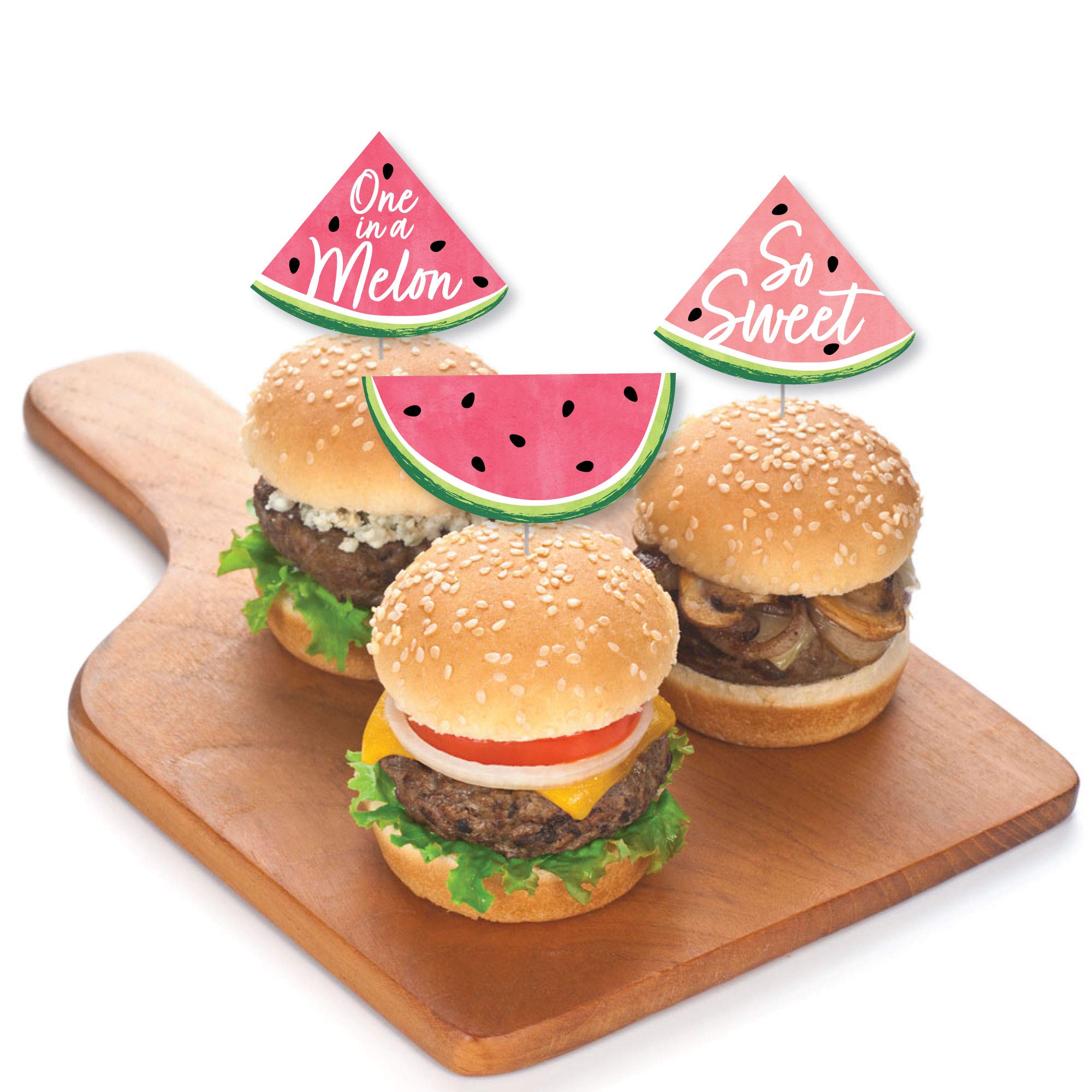 Sweet Watermelon Cupcake Toppers - Set of 24 Fruit Party Dessert Decorations - Clear Treat Picks for Birthday, Baby Shower & Summer Party Decorations