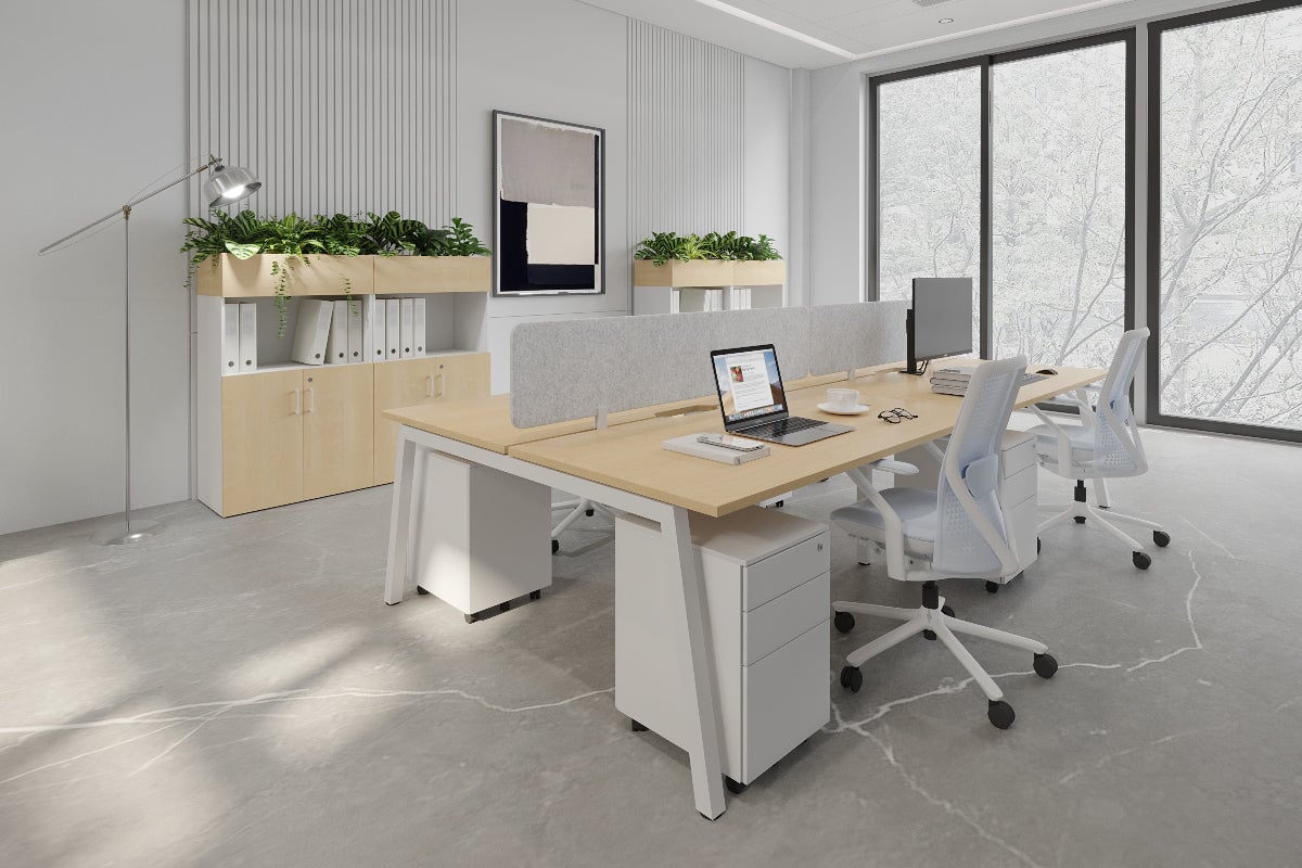 Quadro 4 Person Office Workstation Desk - 1400L x 800W with Cable Management - Perfect for Team Collaboration & Open Office Spaces