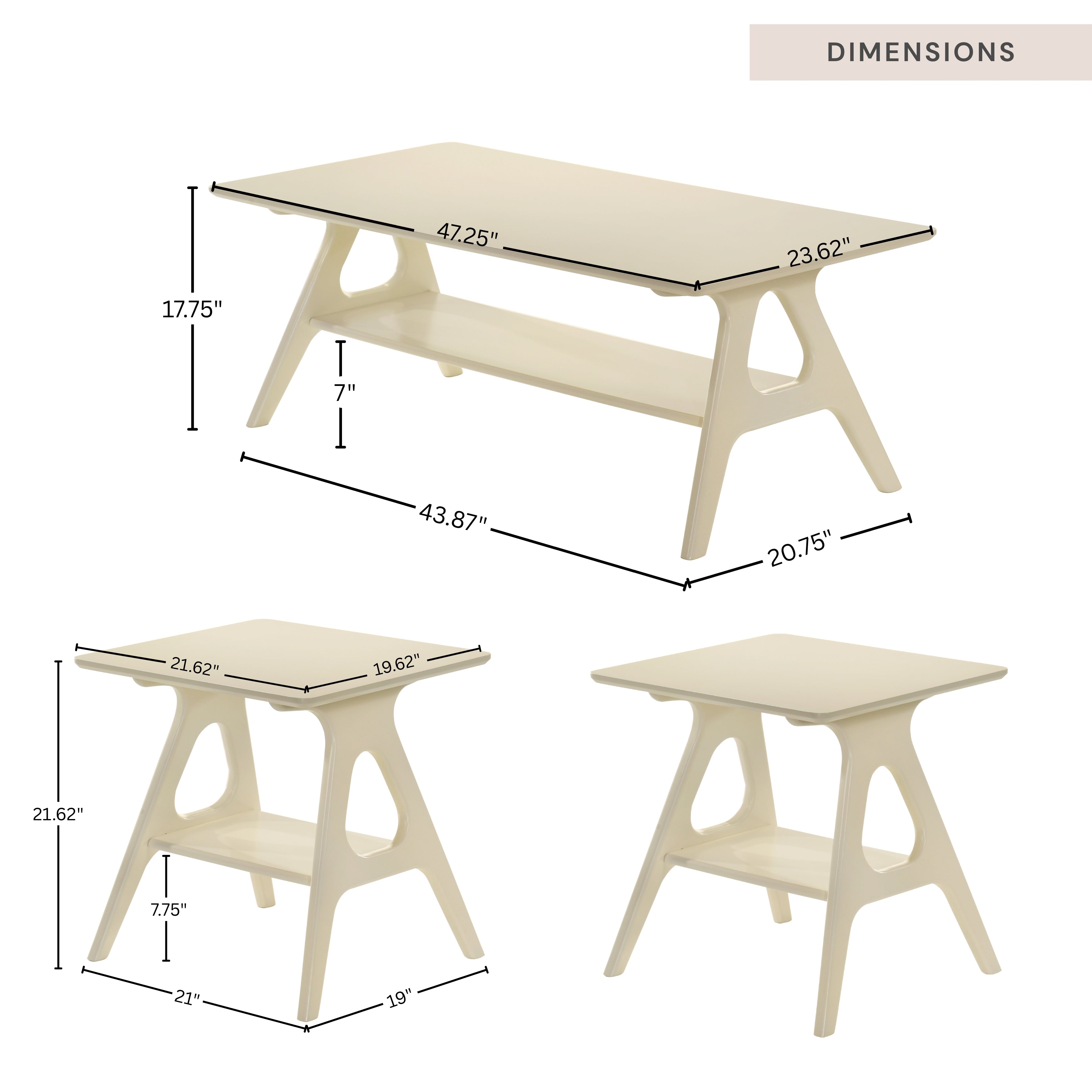 Roundhill Furniture Arona 3-Piece Coffee Table Set - Modern Coffee Table with 2 Matching End Tables for Living Room, Lounge & Home Decor