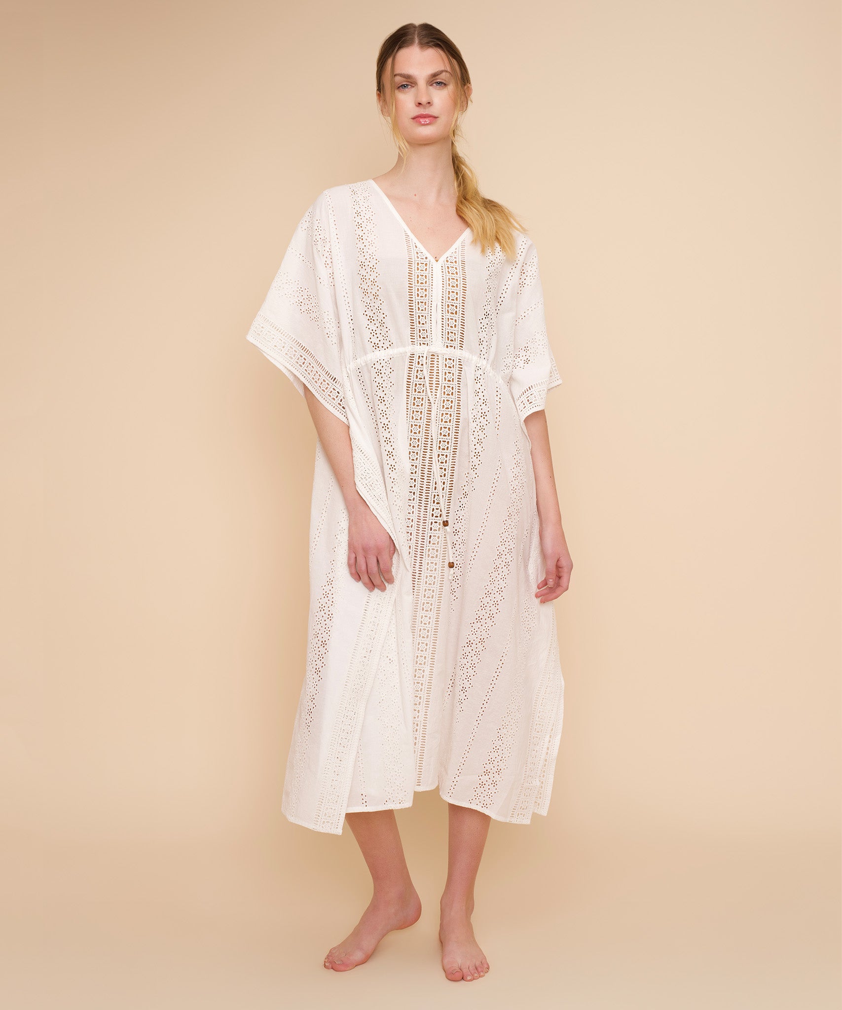 Elegant Eyelet Butterfly Maxi Caftan Dress for Women - Flowy Boho Summer Beach Cover Up & Vacation Outfit