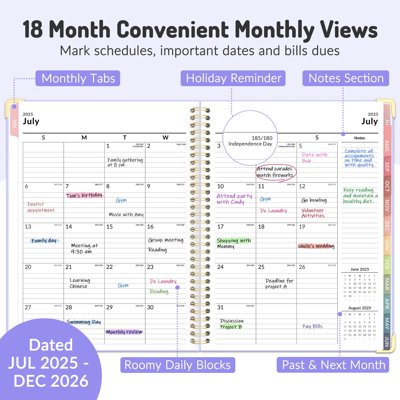 Forvencer 2025-2026 18-Month Academic Planner | July 2025 - December 2026 Weekly & Monthly Calendar | 8.5