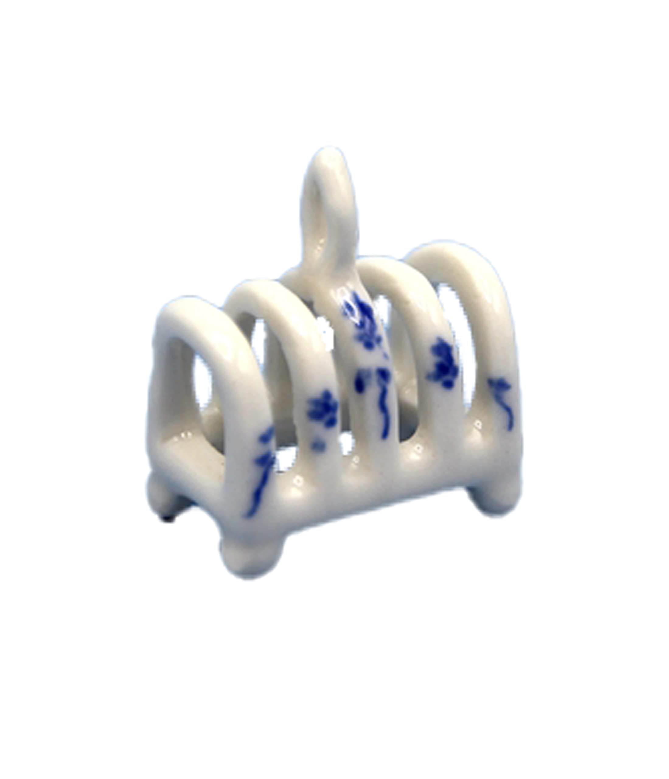 Melody Jane Dollhouse Miniature Kitchen Accessory - Blue & White China Toast Rack for Dolls Houses | Perfect for Dollhouse Dining Room Decor & Tea Party Scenes