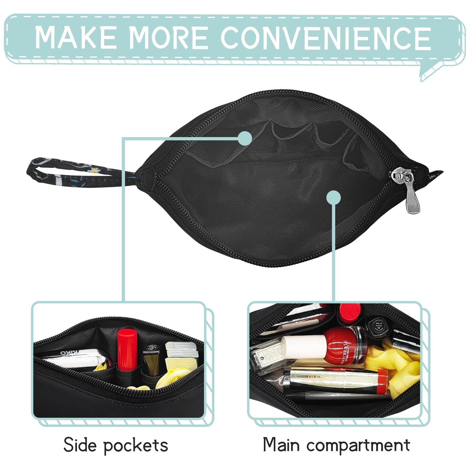 Gloppie Small Makeup Bag for Women - Compact Cosmetic Organizer for Purse Essentials - Travel & Everyday Beauty Accessories - Black