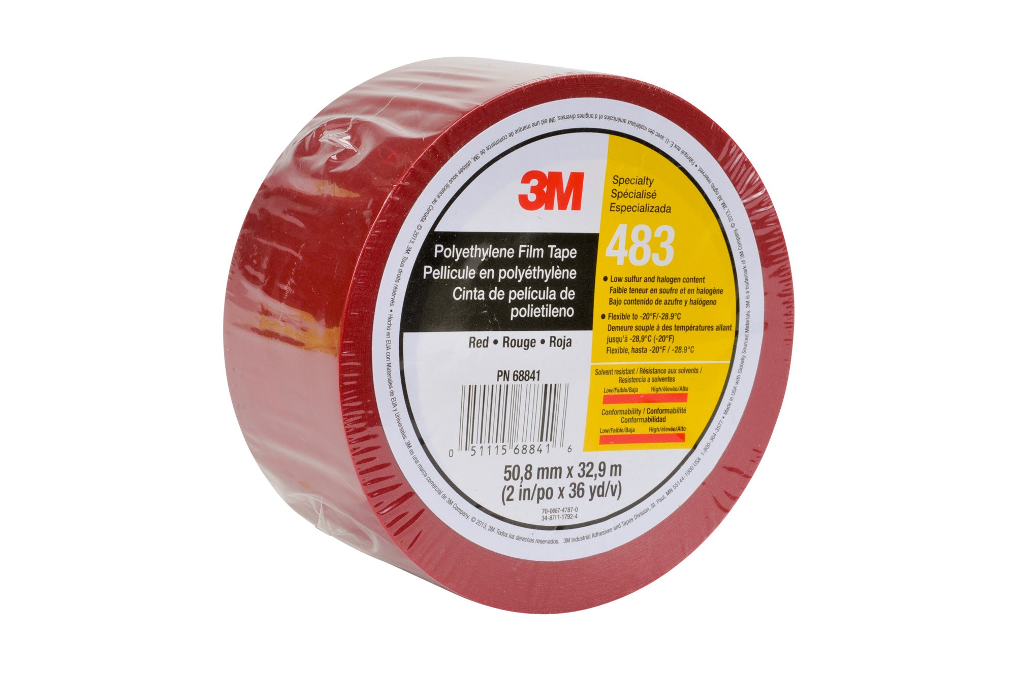 3M Polyethylene Tape 483 - Red, 2 Inch x 36 Yard, 5.0 Mil Thick - Heavy Duty Waterproof Sealing Tape for HVAC, Ductwork & Industrial Applications