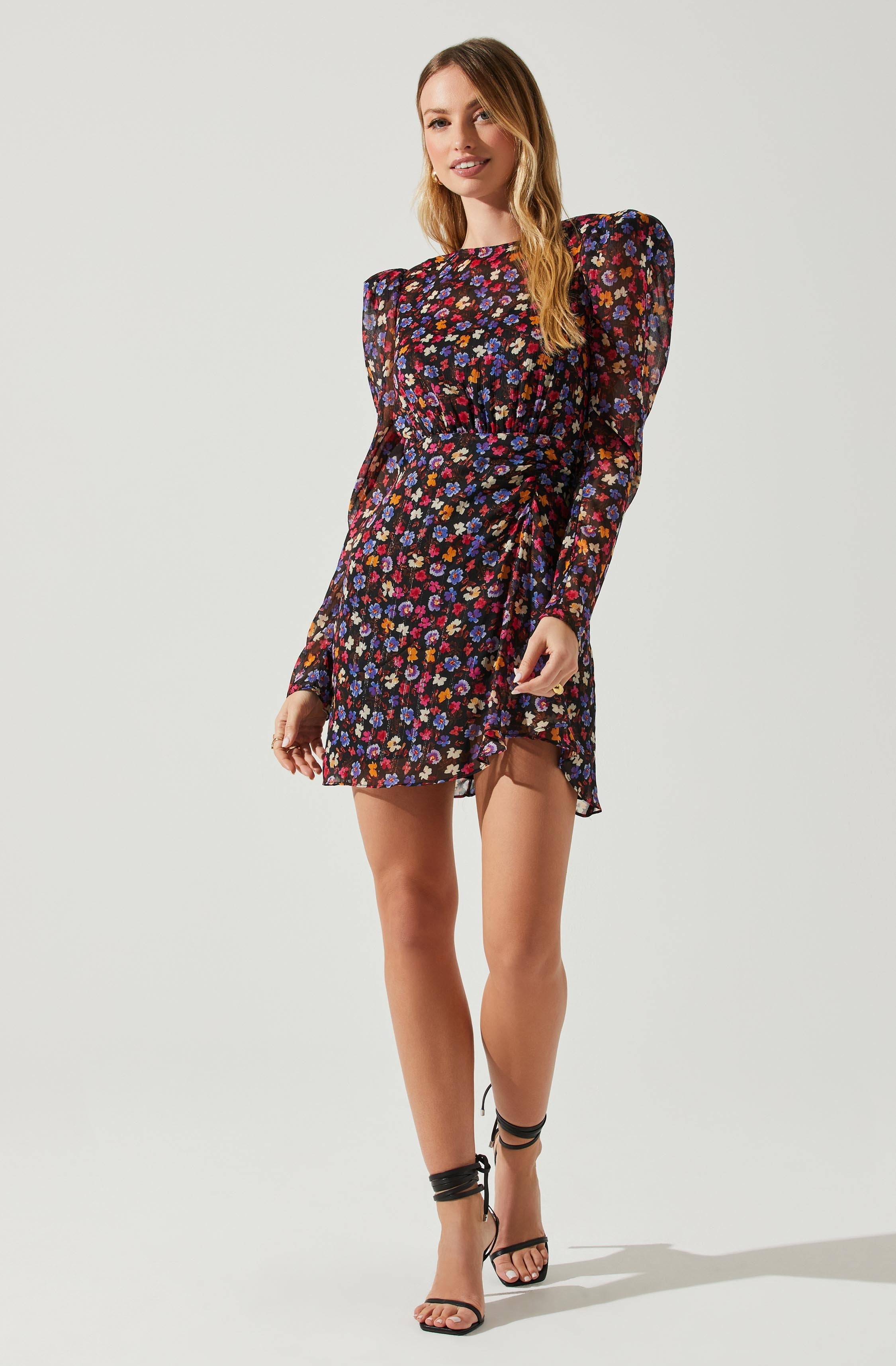Cindy Floral Print Long Sleeve Mini Dress for Women - Elegant Party, Date Night & Spring Outfit