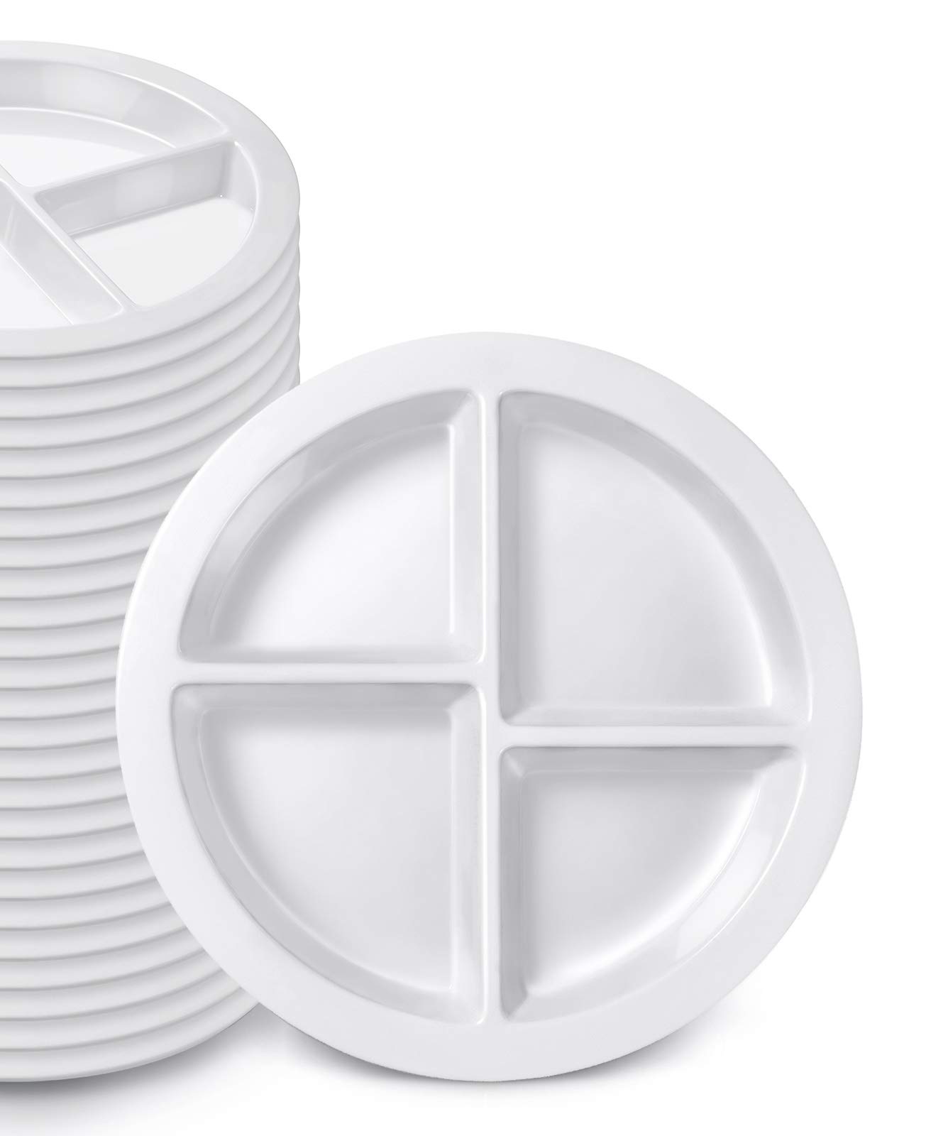 Melamine Divided Portion Control Plates for Adults & Teens – Pure White 4-Section MyPlate Design – Set of 50 – Perfect for Healthy Eating, Portion Management & Family Dinners