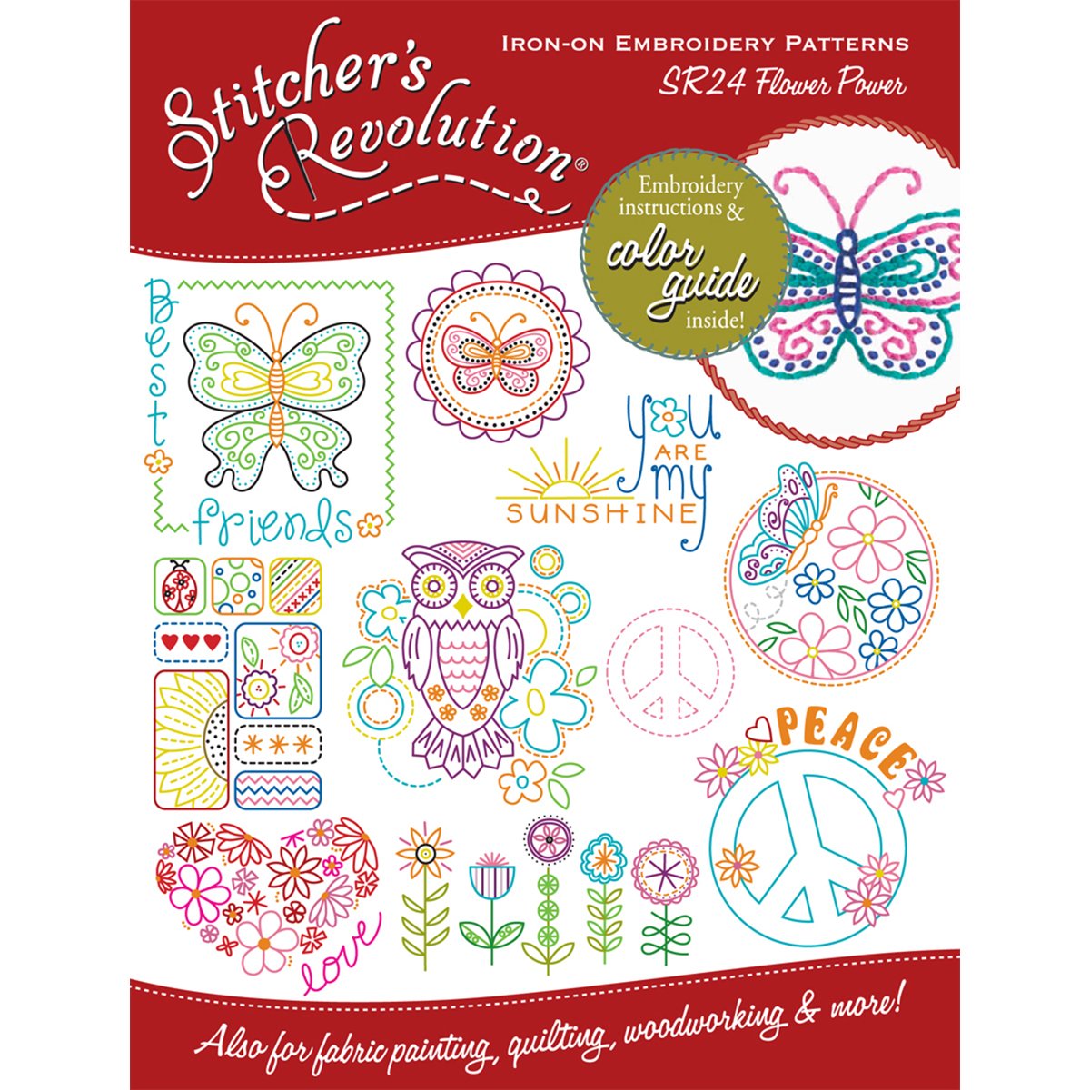 Stitcher's Revolution Flower Power Iron-On Transfer Pattern for Embroidery - DIY Floral Embroidery Design for T-Shirts, Tote Bags & Home Decor
