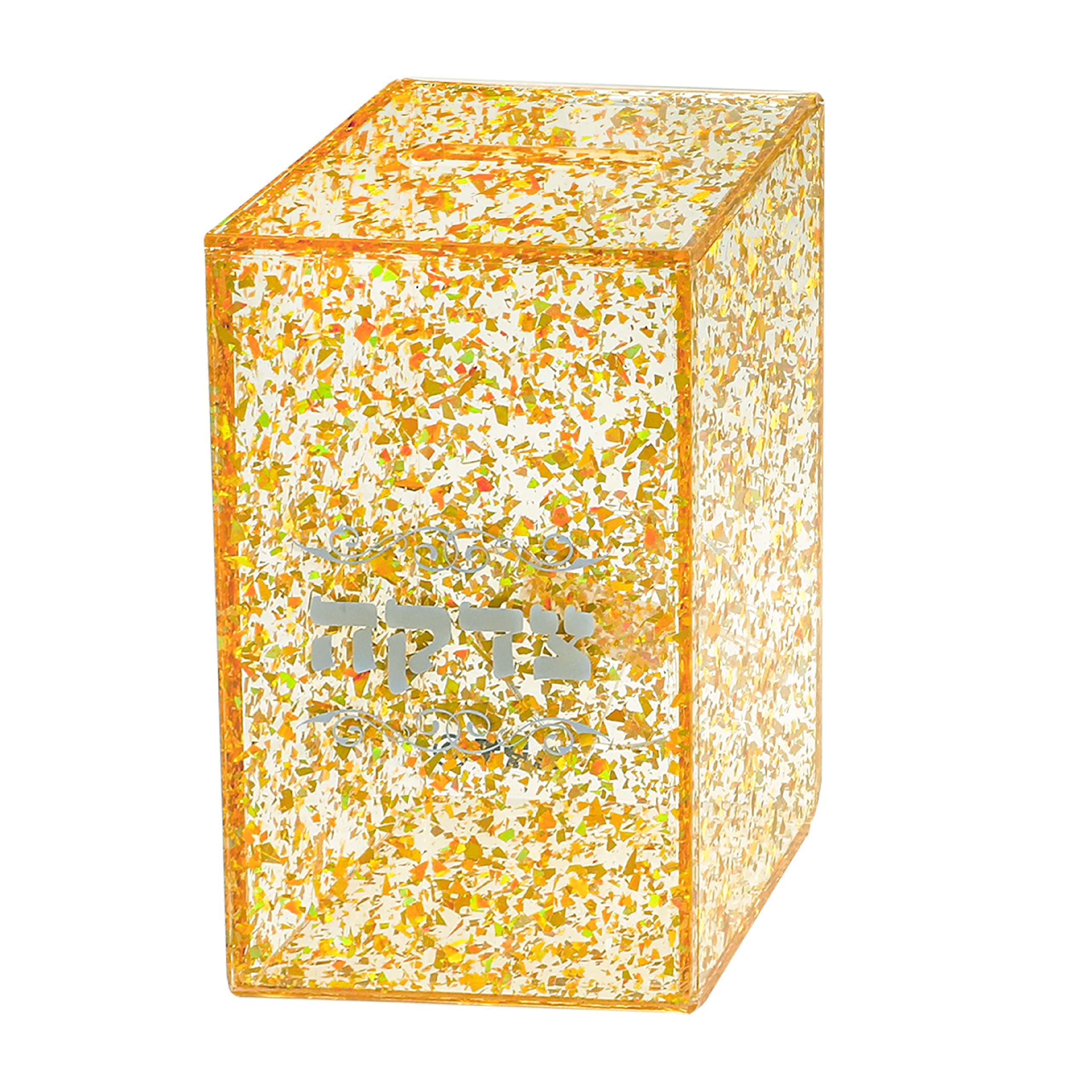 MASORET Acrylic Tzedakah Box 5.5 x 3.2 Inches - Elegant Jewish Charity Donation Box with Gold Foil Design - Perfect for Synagogue, Home Decor & Jewish Holiday Gifts