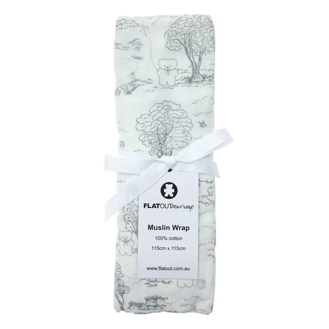 Flatout Bear Wrap - Soft Muslin Swaddle Blanket for Babies, Grey - Perfect for Newborns, Nursing, and Comforting Infants