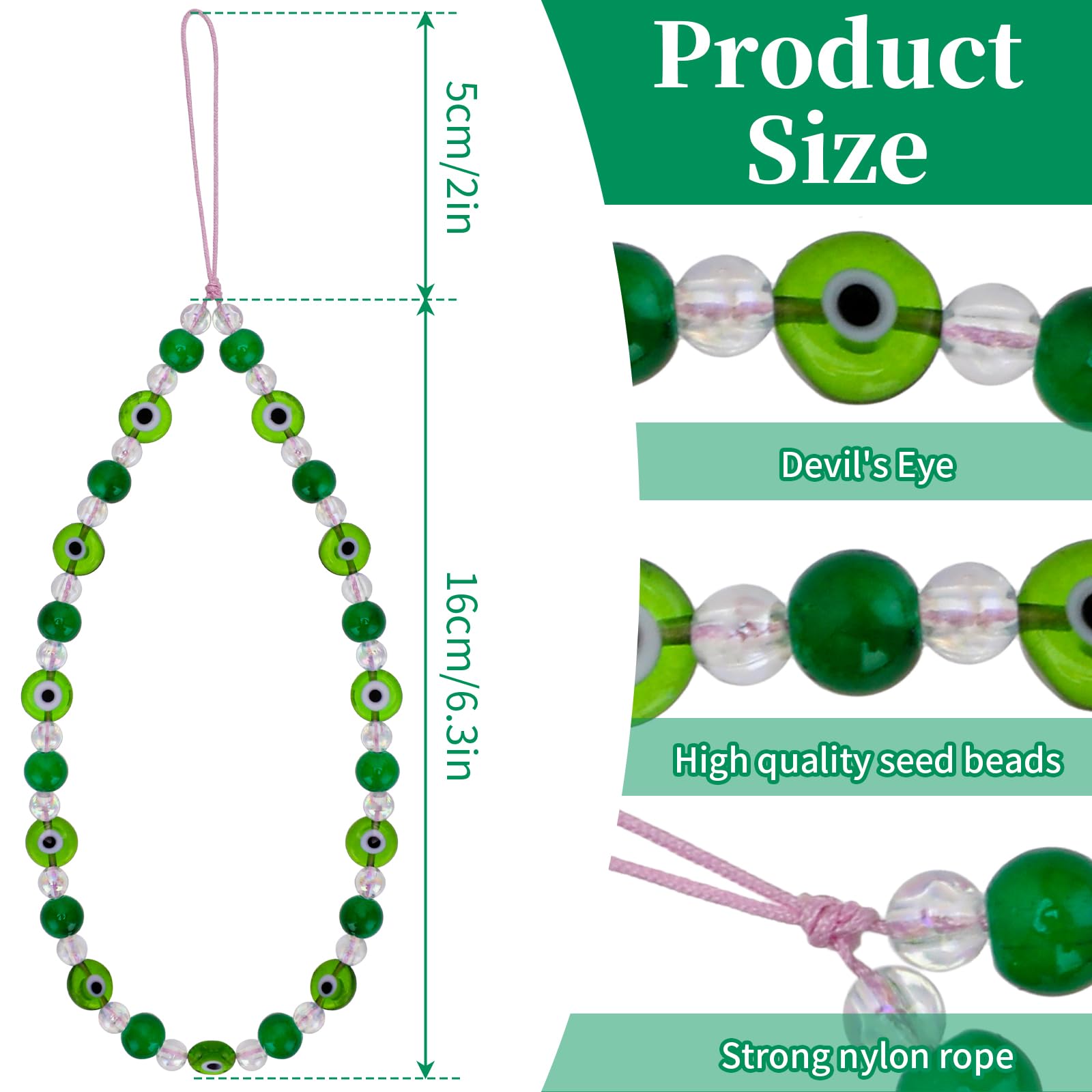 Simarro Evil Eye Phone Charm - Green Glass Devil Eye Beaded Lanyard for iPhone & Android | Protective Phone Strap with Wrist Loop for Men & Women | Perfect for Travel, Work & Everyday Use