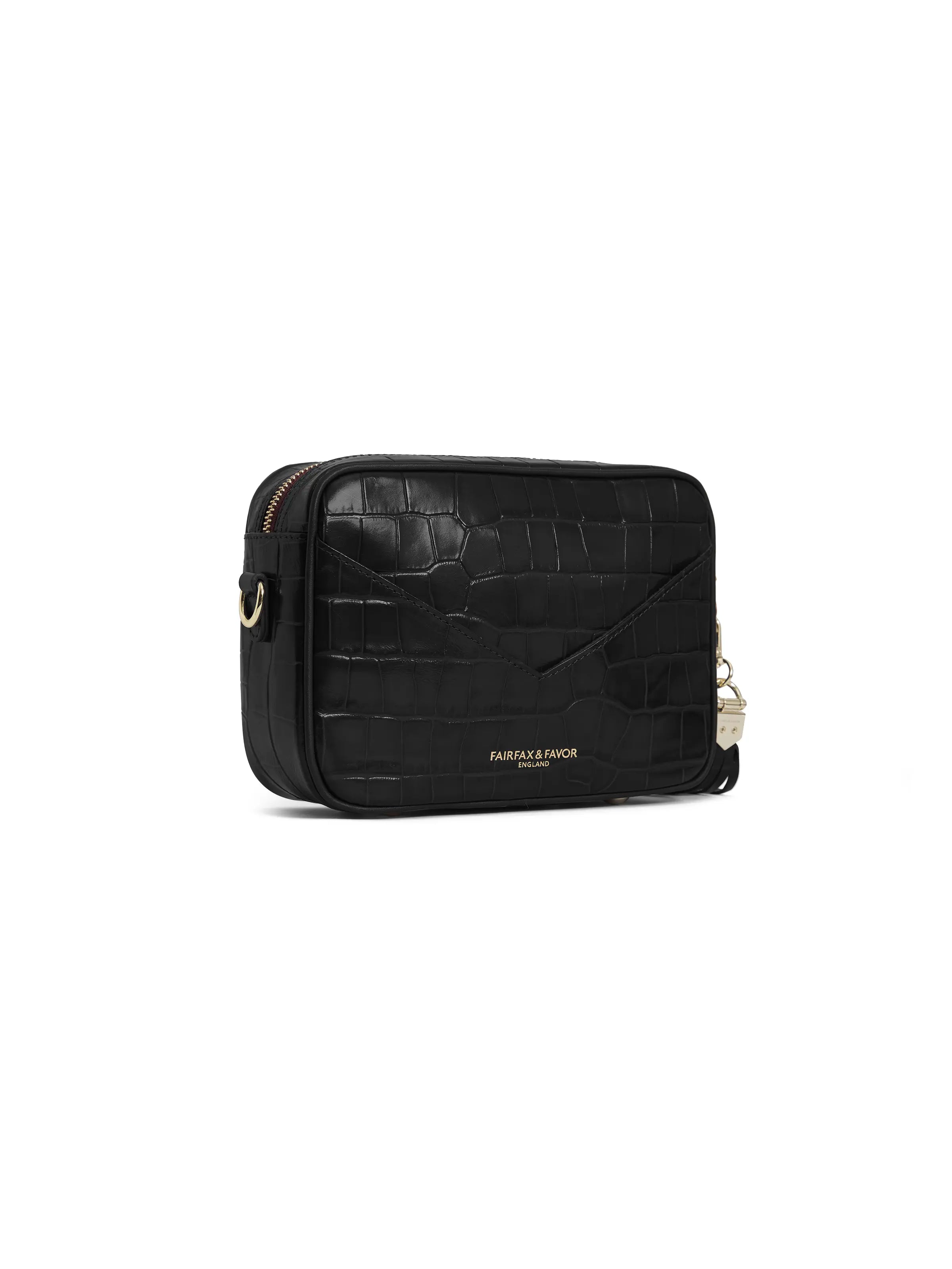 Finsbury Black Crocodile Leather Handbag - Stylish Women's Purse for Work, Travel & Evening Events | Luxury Designer Shoulder Bag