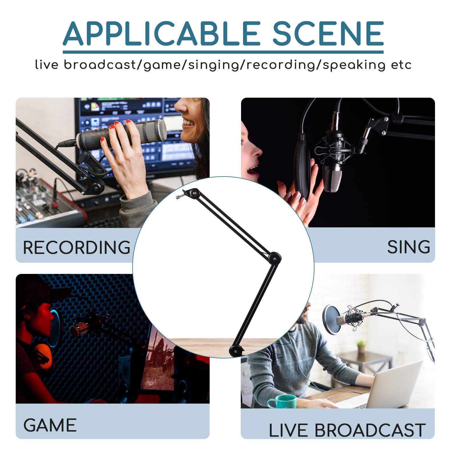 Adjustable Microphone Stand with Suspension Boom & Built-in Spring - Compact Scissor Mic Arm for Studio Recording, Podcasting, Streaming & Voice-Over (Perfect for Home Studios & Professional Broadcasts)